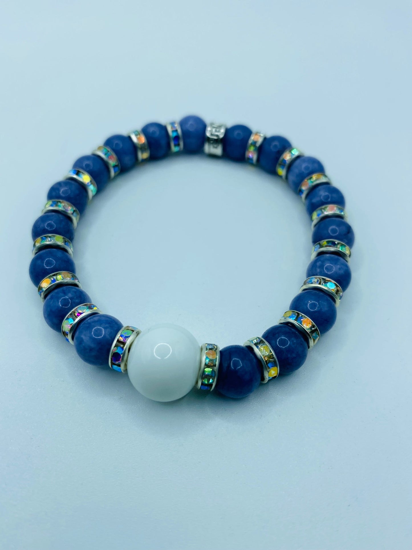 Lavender Jade Bracelet: Porcelain Bead, Rhinestone Rondelles, Handmade