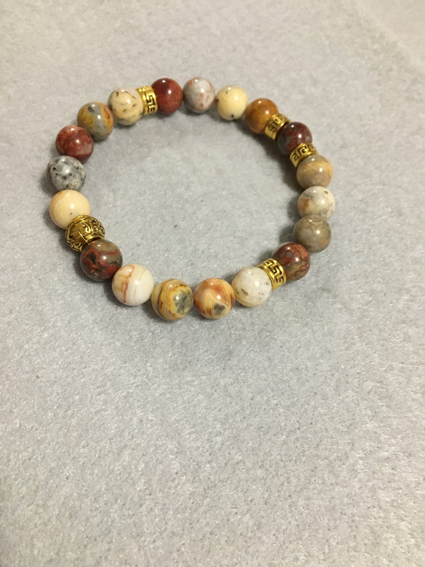 Mens Bracelet with Agate Gemstone Beads & Tibetan Jewelry Spacers - Handmade Jewelry - Gifts for Him