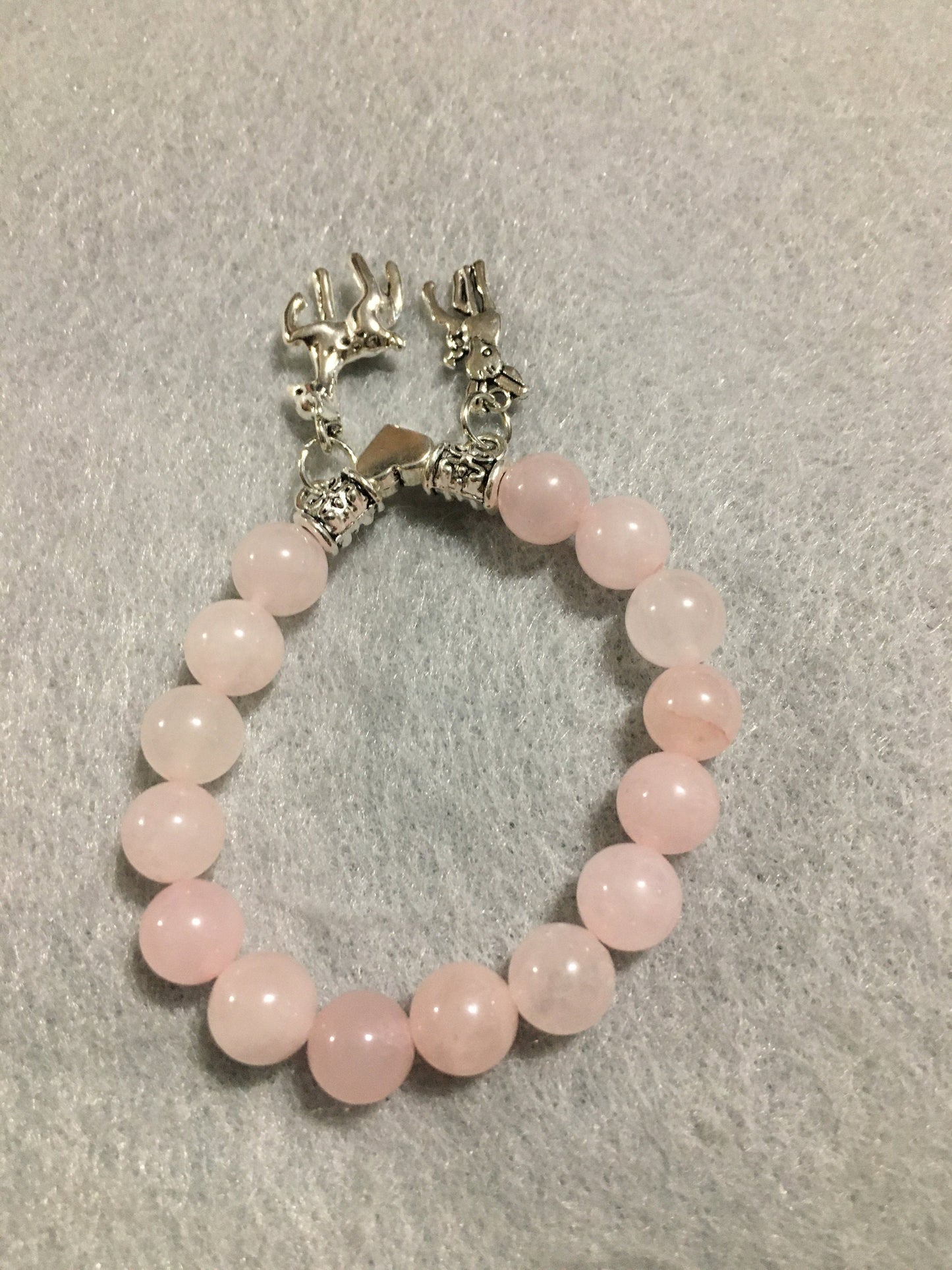 Charm Bracelet Rose Quartz Jewelry for women, Bambi and Faline Charms