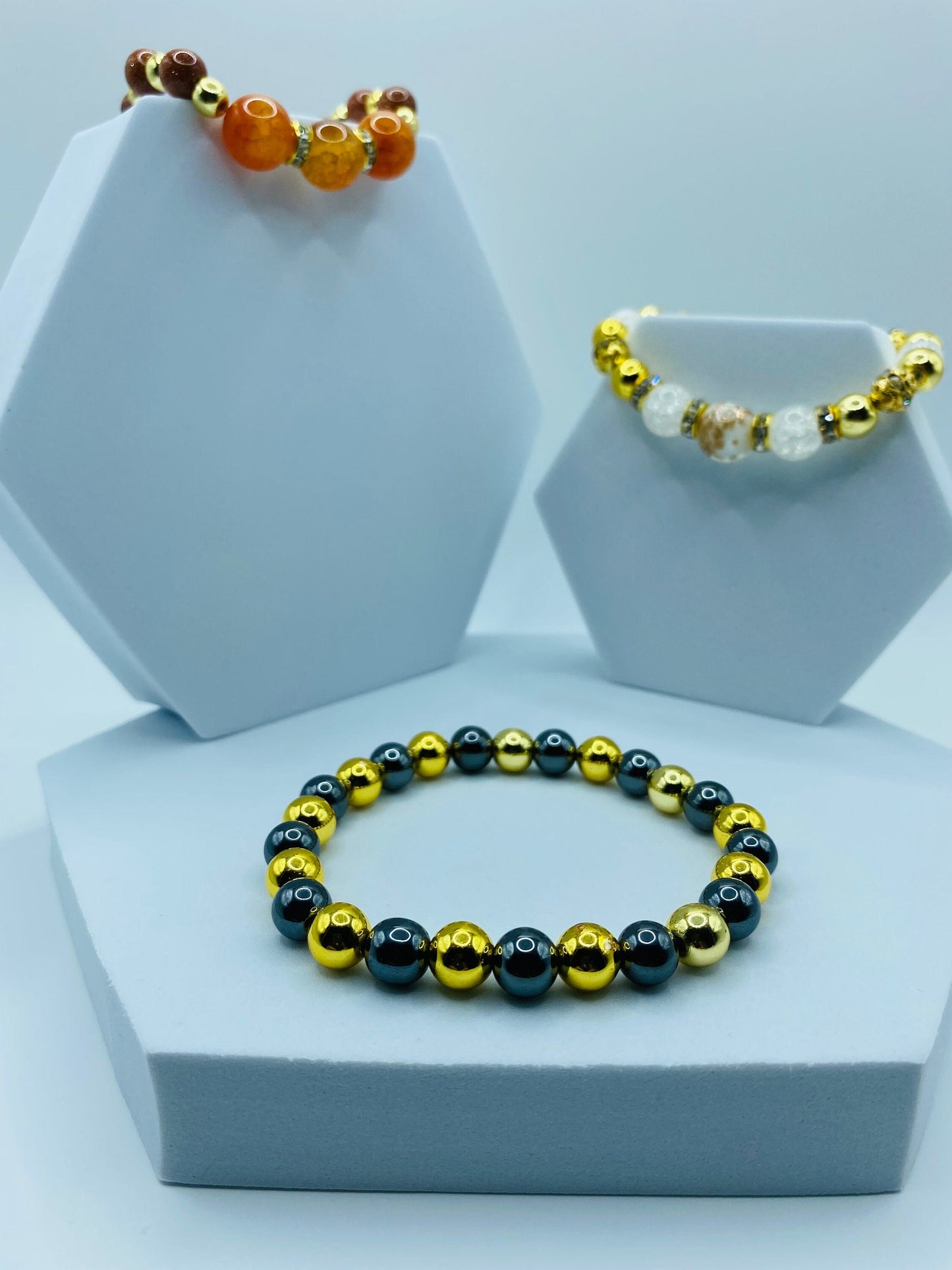 18k Gold & Black Hematite Gemstone Bracelet - Custom Sized
