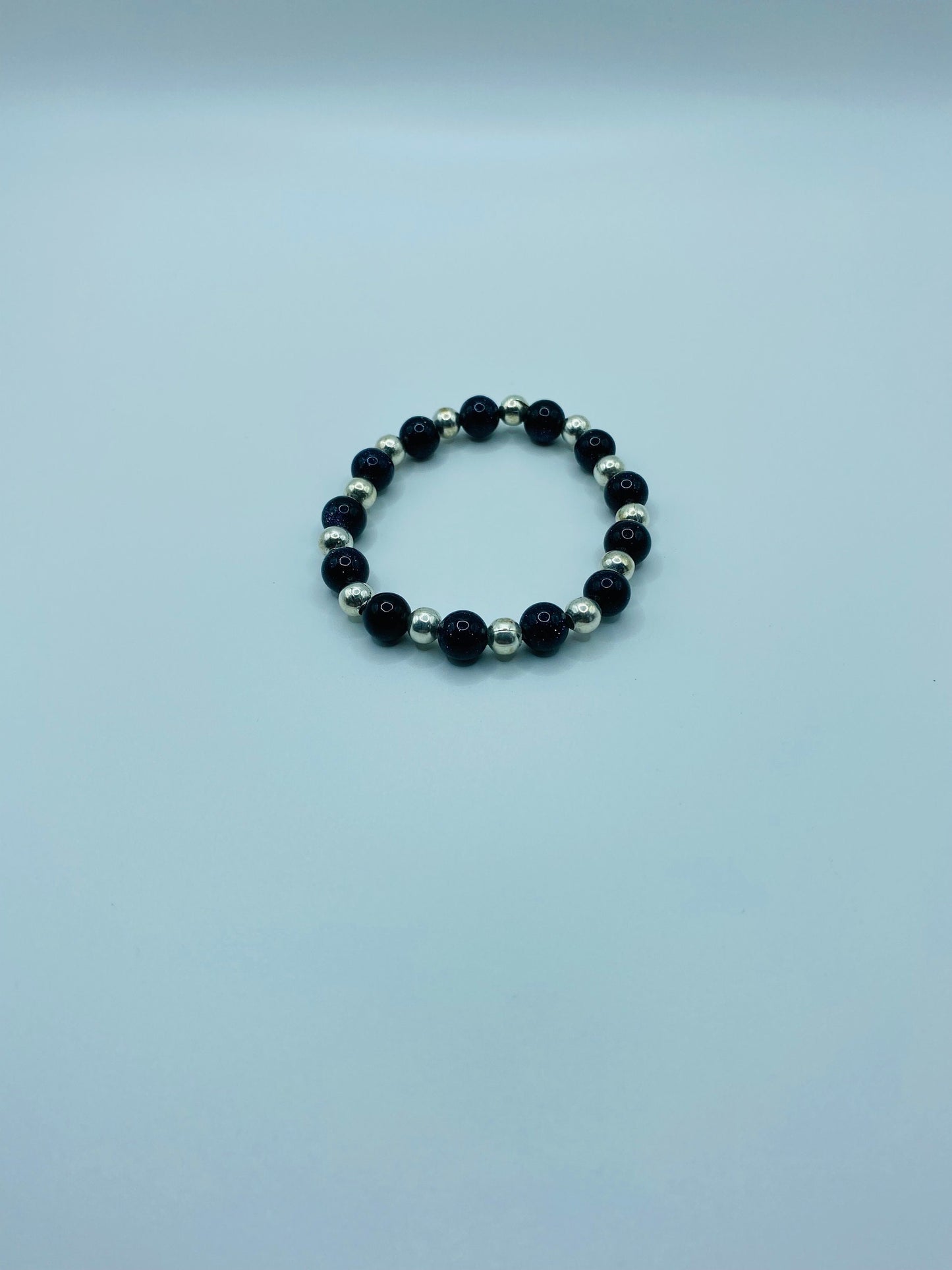 Beaded Bracelet Silver Hematite & Blue Sandstone Gemstone Beads - Mens Bracelet - Bracelets for Women
