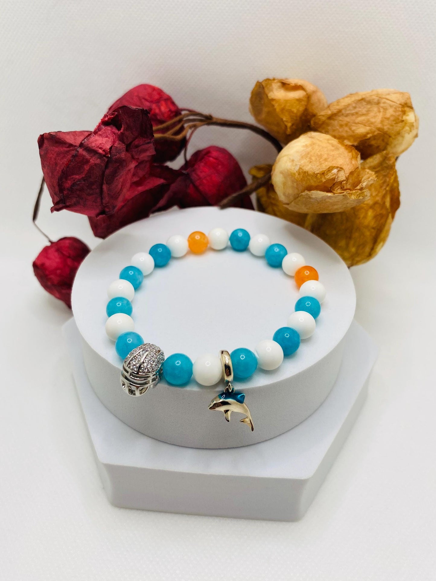 Miami Dolphins Jade Beaded Bracelet: Football Fan Jewelry