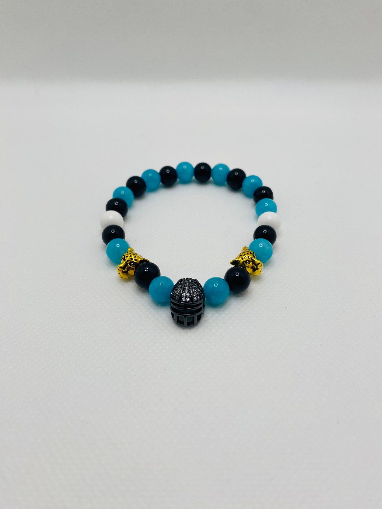 Mens Bracelet Jacksonville Jaguars Custom Jewelry with Football Helmet & Natural Gemstone Beads