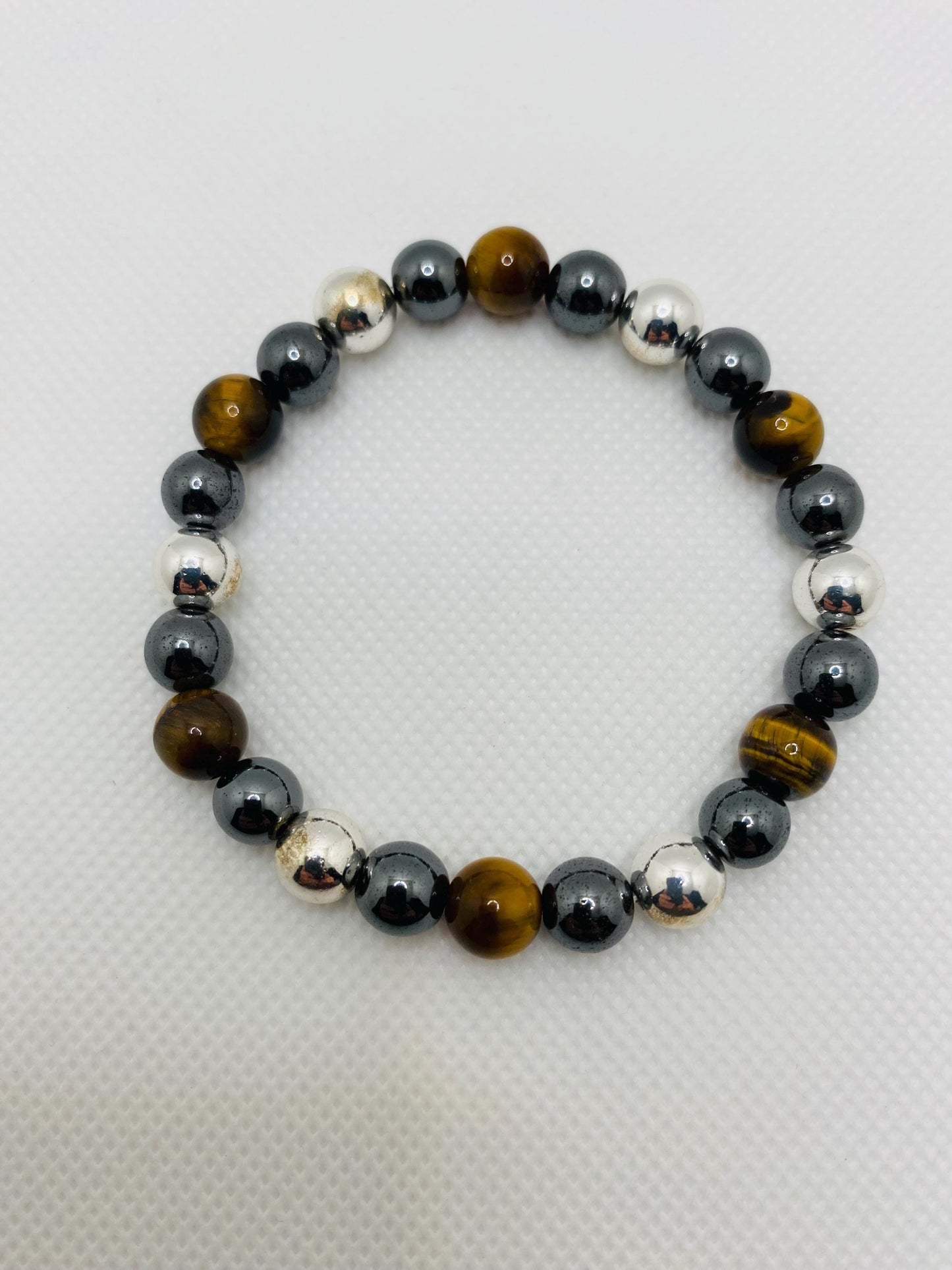 Mens Tigers Eye & Hematite Beaded Bracelet - Handmade Gemstone Jewelry