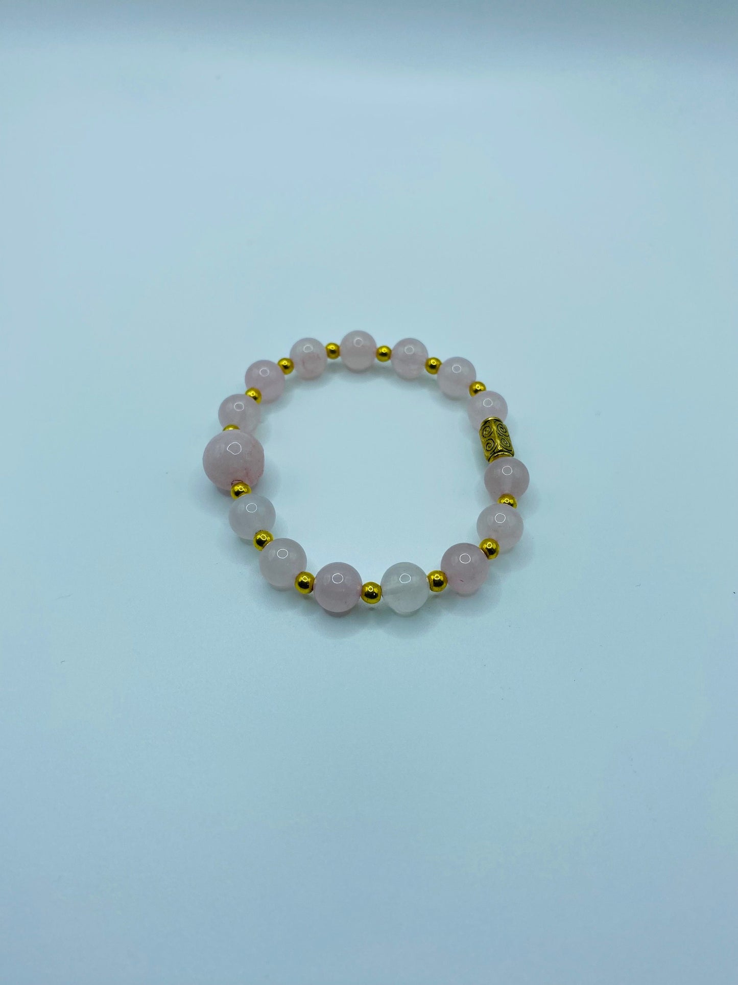 Handmade Rose Quartz Bracelet: 18k Gold Plated Hematite Beads