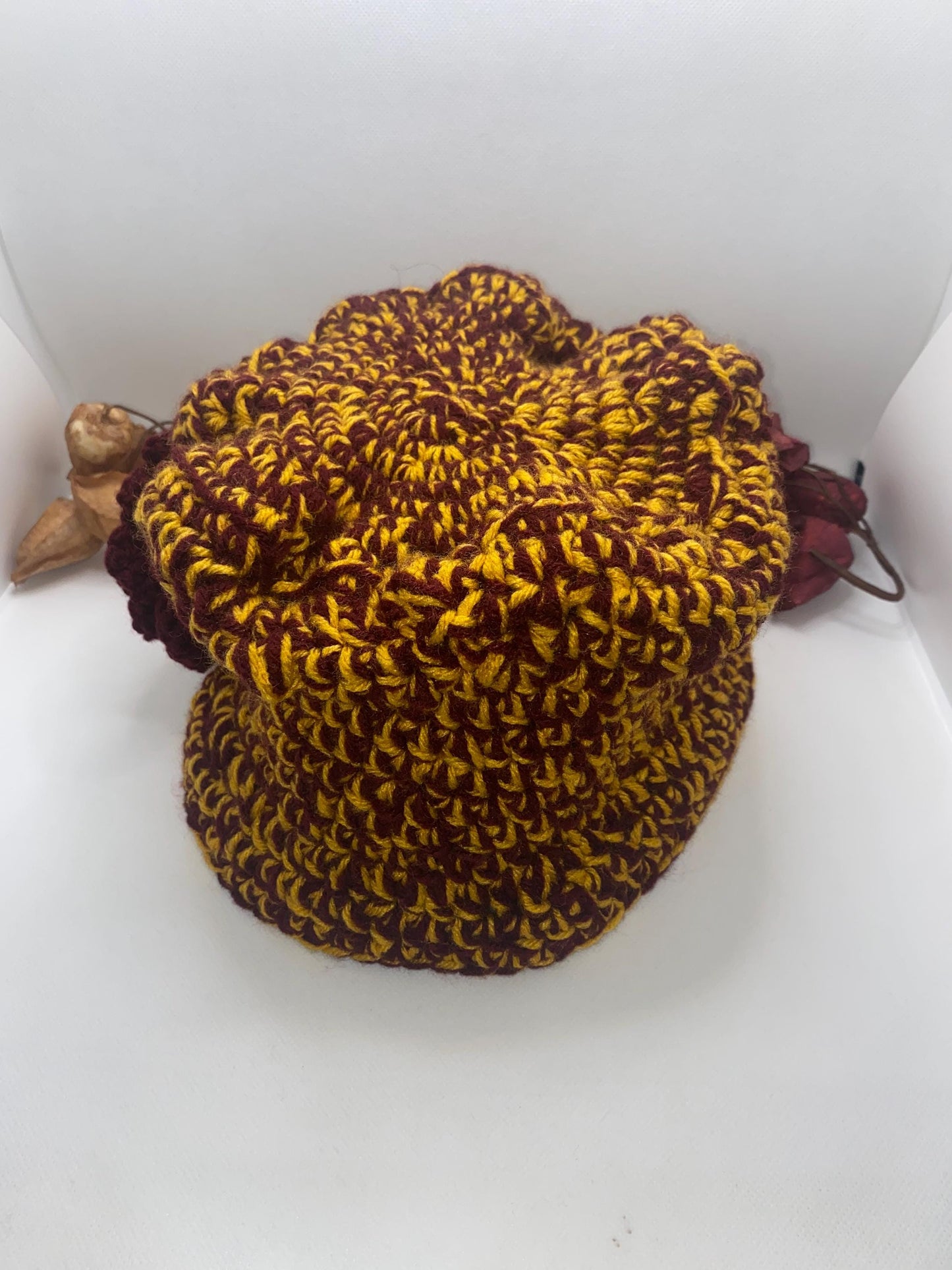 USC Trojans Crochet Hat: Gold & Crimson Beanie, Handmade College Apparel