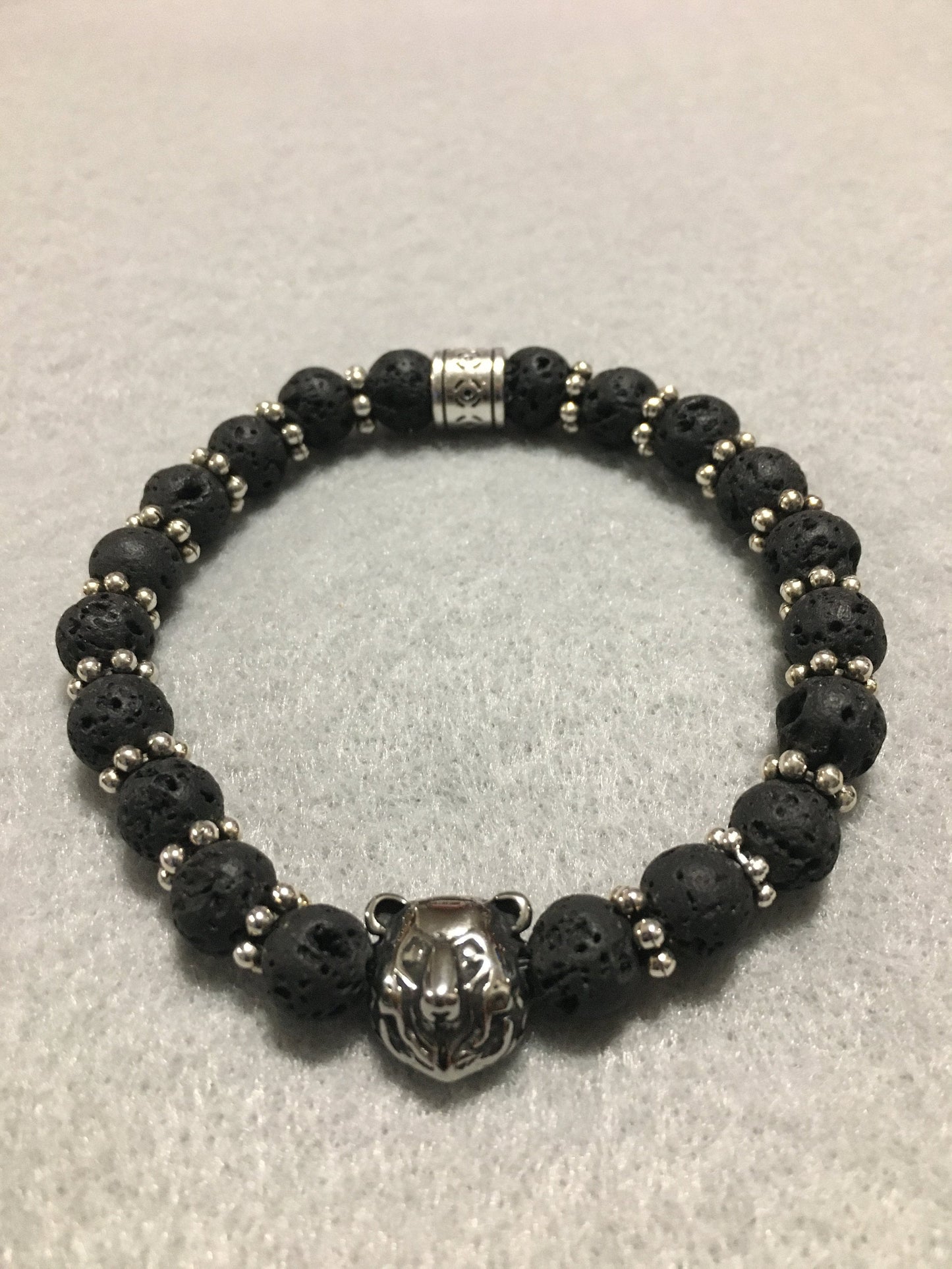 Chicago Bears Lava Rock Bracelet: Stainless Steel Bear Charm