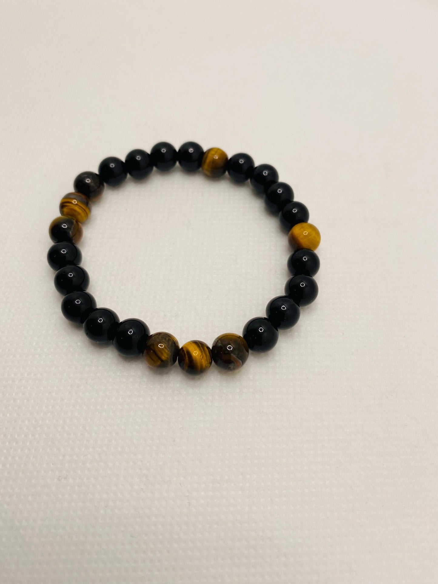 Handmade Onyx & Tiger's Eye Gemstone Beaded Bracelet