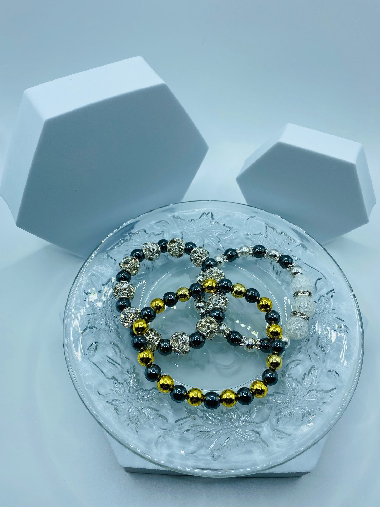 18k Gold & Black Hematite Gemstone Bracelet - Custom Sized