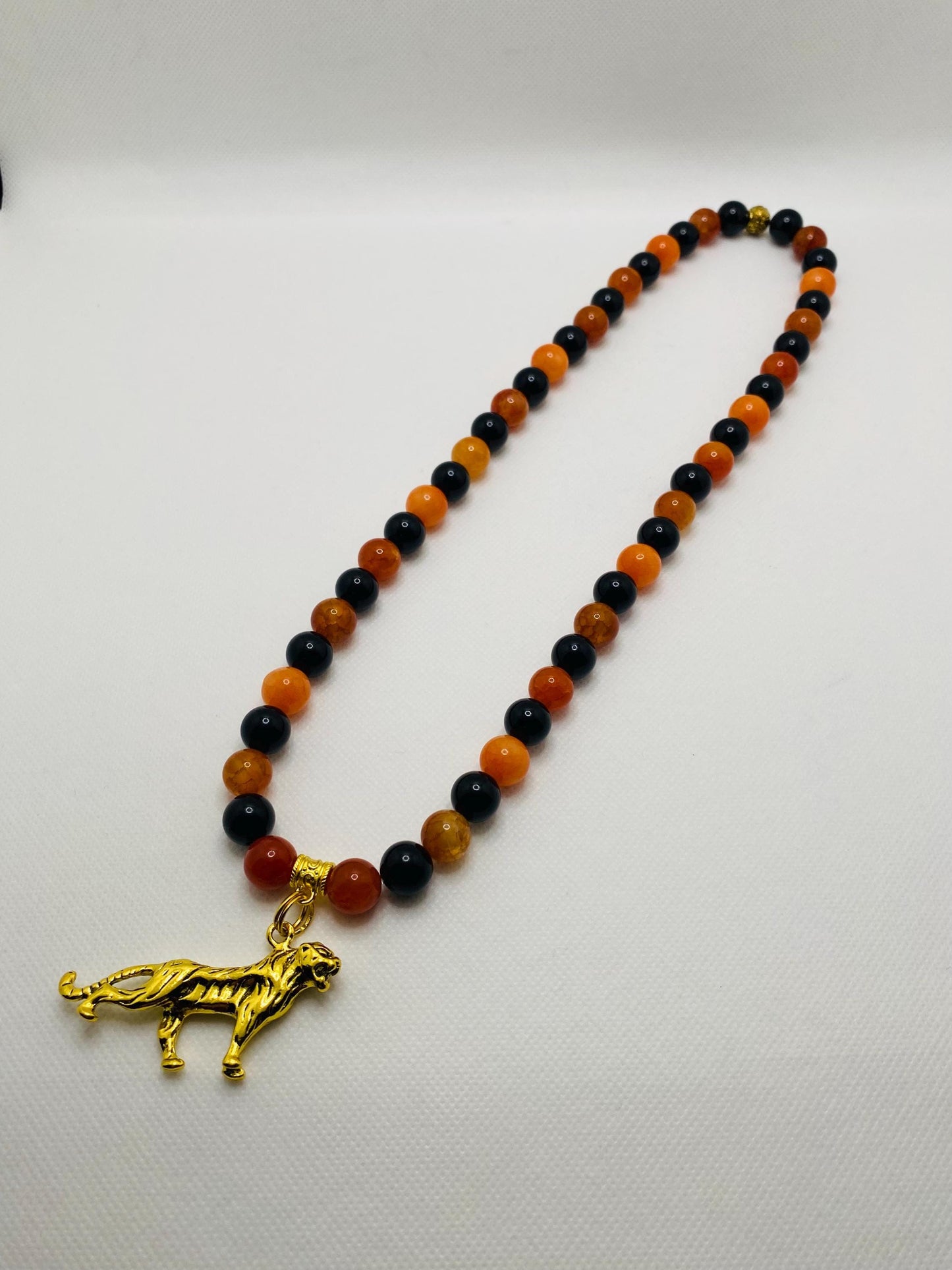 Cincinnati Bengals Charm Necklace for Men, Mens Necklace with Gemstone Beads, Tiger Pendant