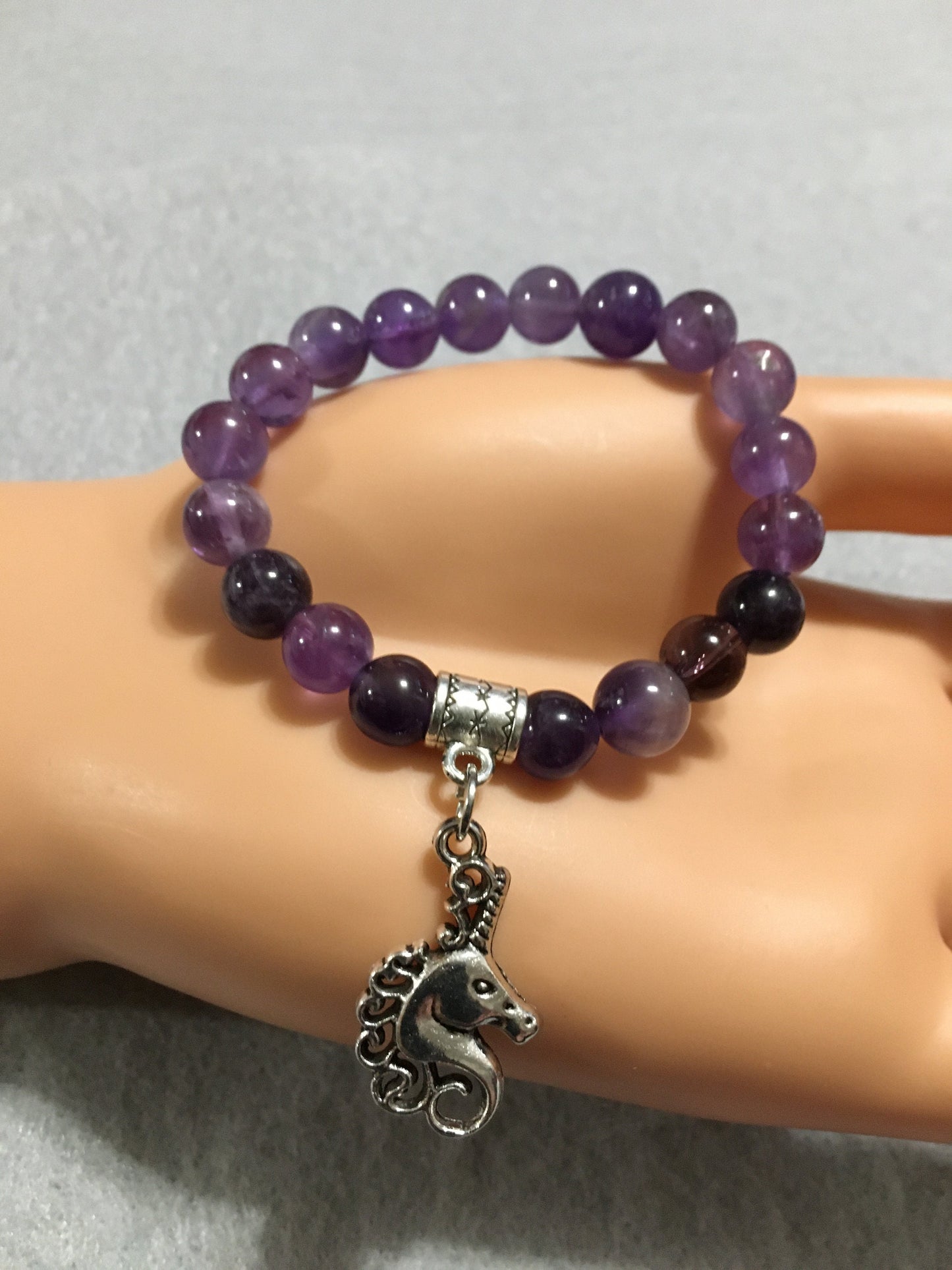 Unicorn Jewelry Charm Bracelet with Amethyst Gemstone Beads - Once Upon a Time - Gifts for Girls