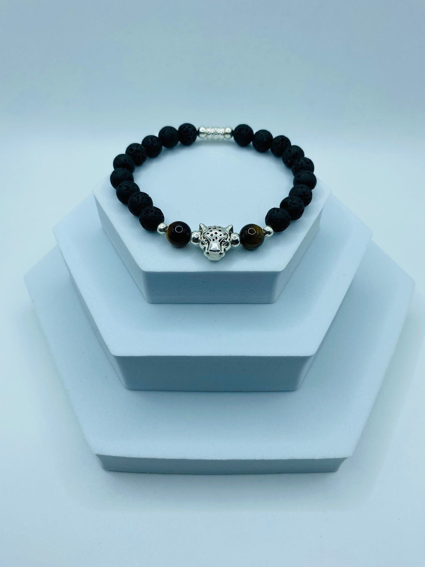 Leopard Charm Bracelet: Lava Rock & Tiger's Eye Gemstone Beads