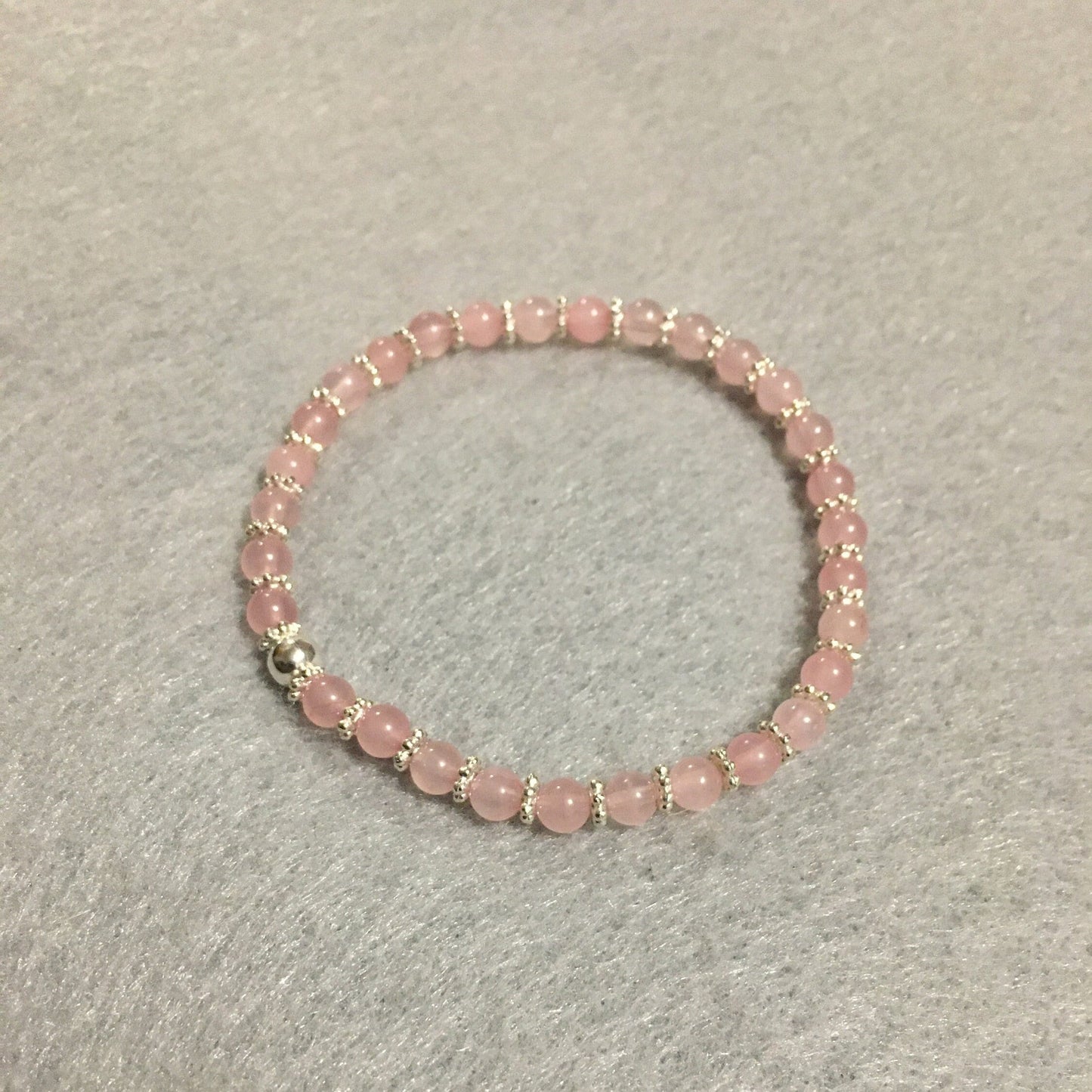 Rose Quartz Bracelet: Silver Snowflakes & Hematite Beads