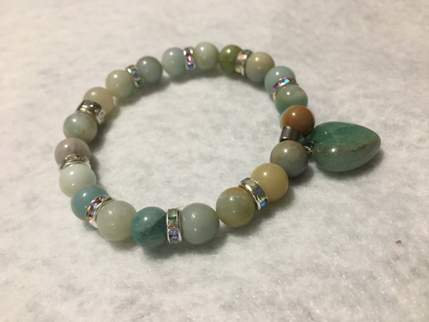 Handmade Amazonite Heart Charm Bracelet: Gemstone Bead Jewelry