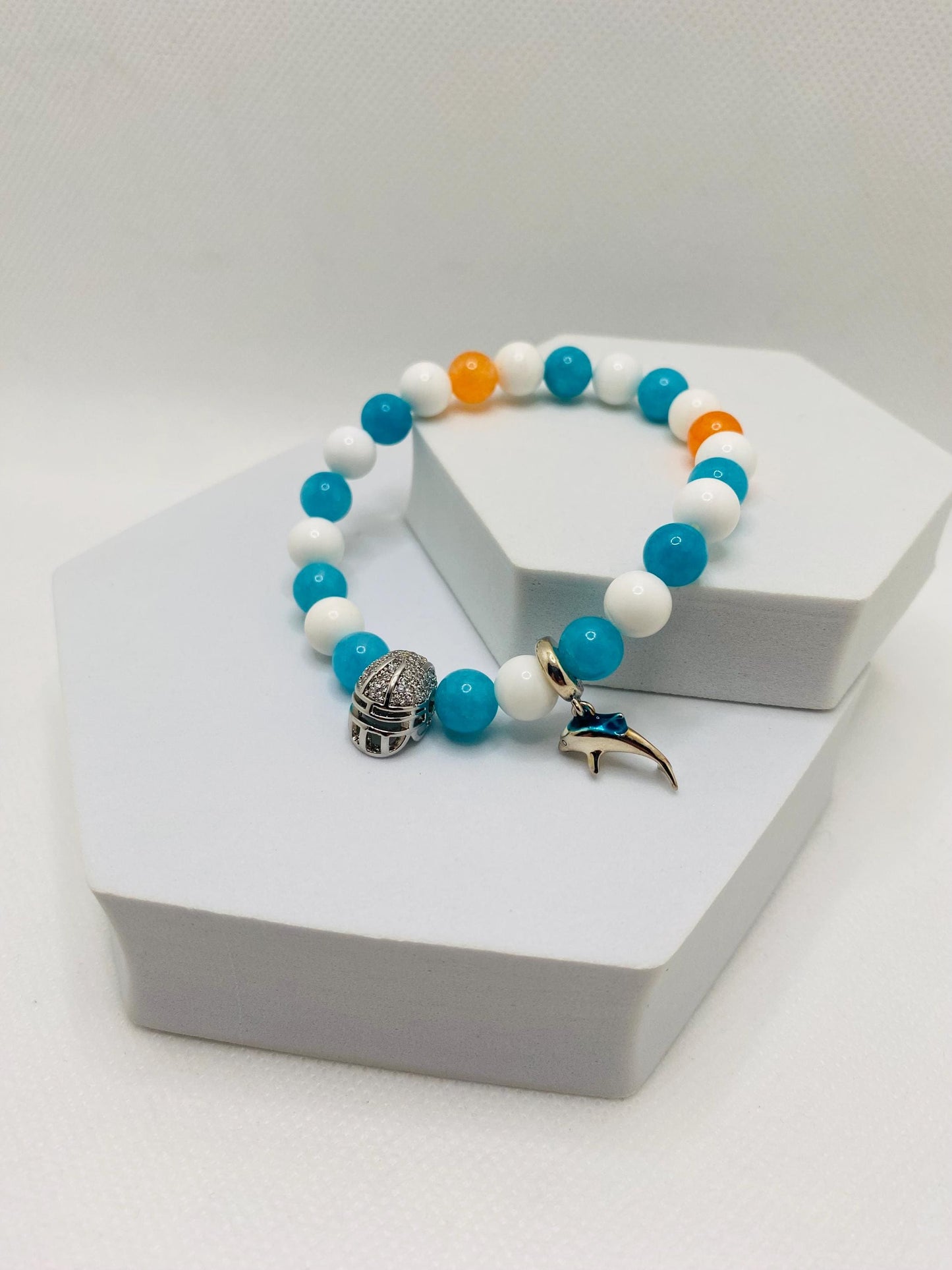 Miami Dolphins Jade Beaded Bracelet: Football Fan Jewelry