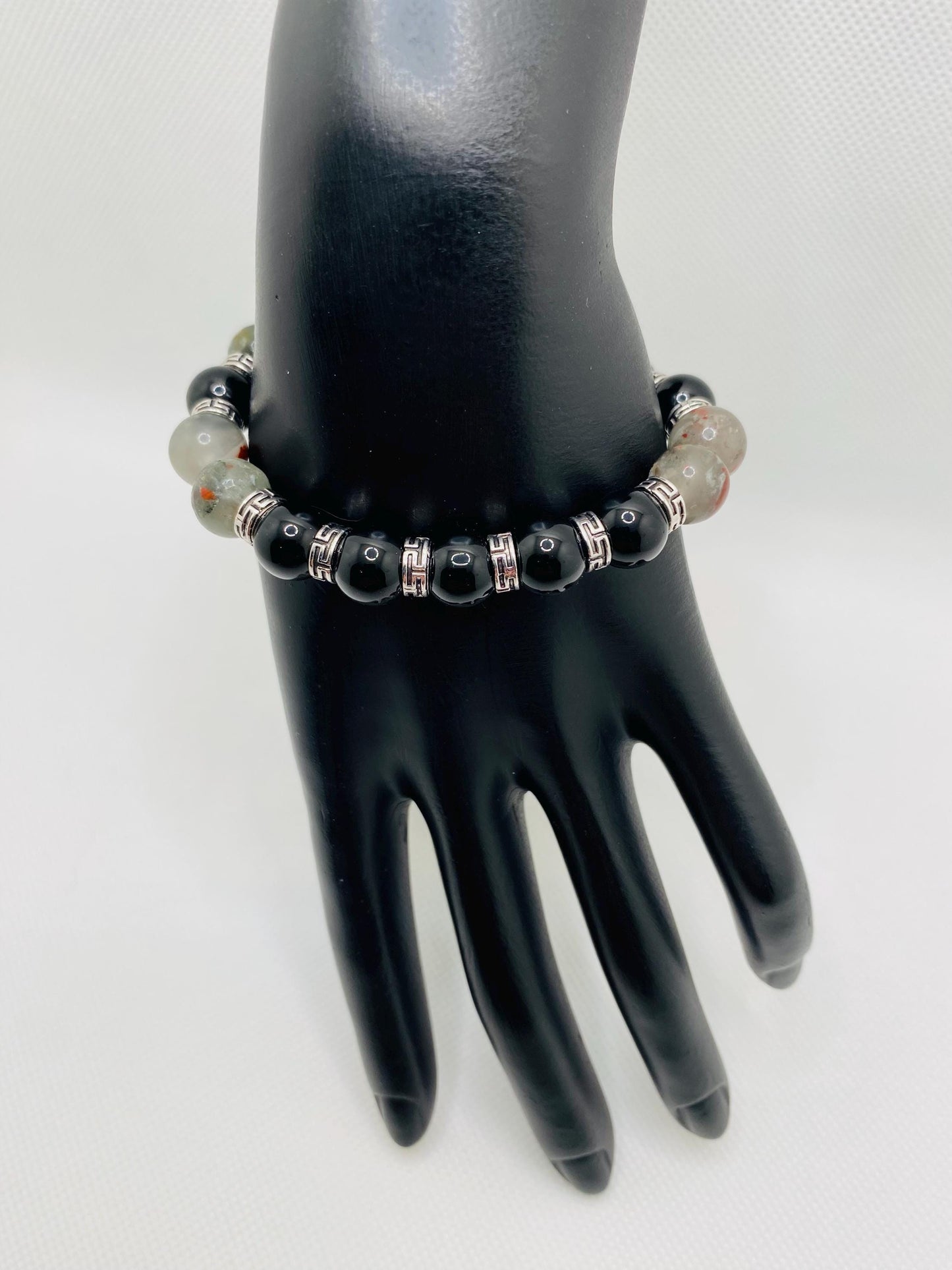 Black Onyx & Jasper Bracelet: Tibetan Style Men's Jewelry