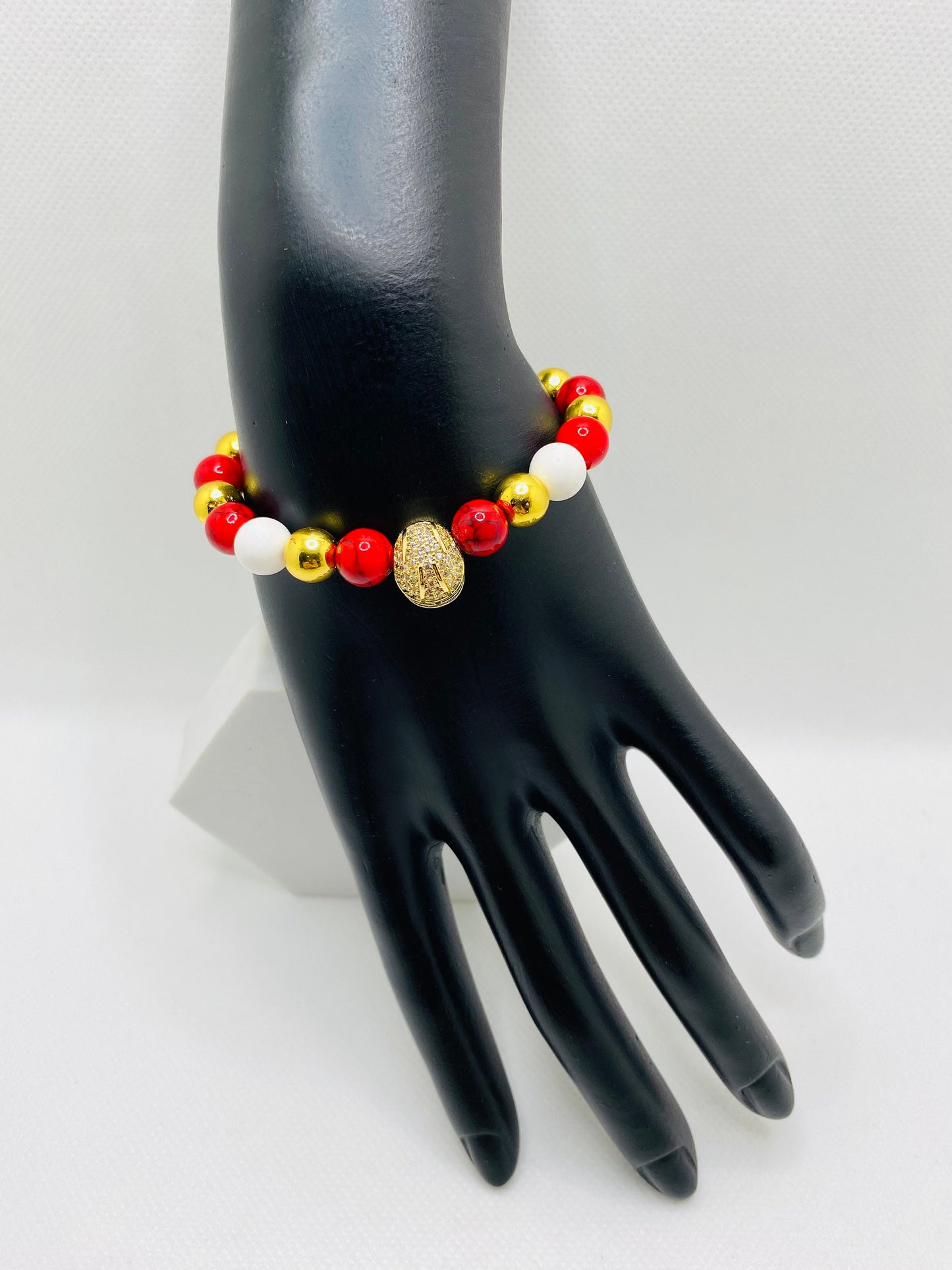 Kansas City Chiefs Bracelet: Gemstone Bead Jewelry with Football Helmet