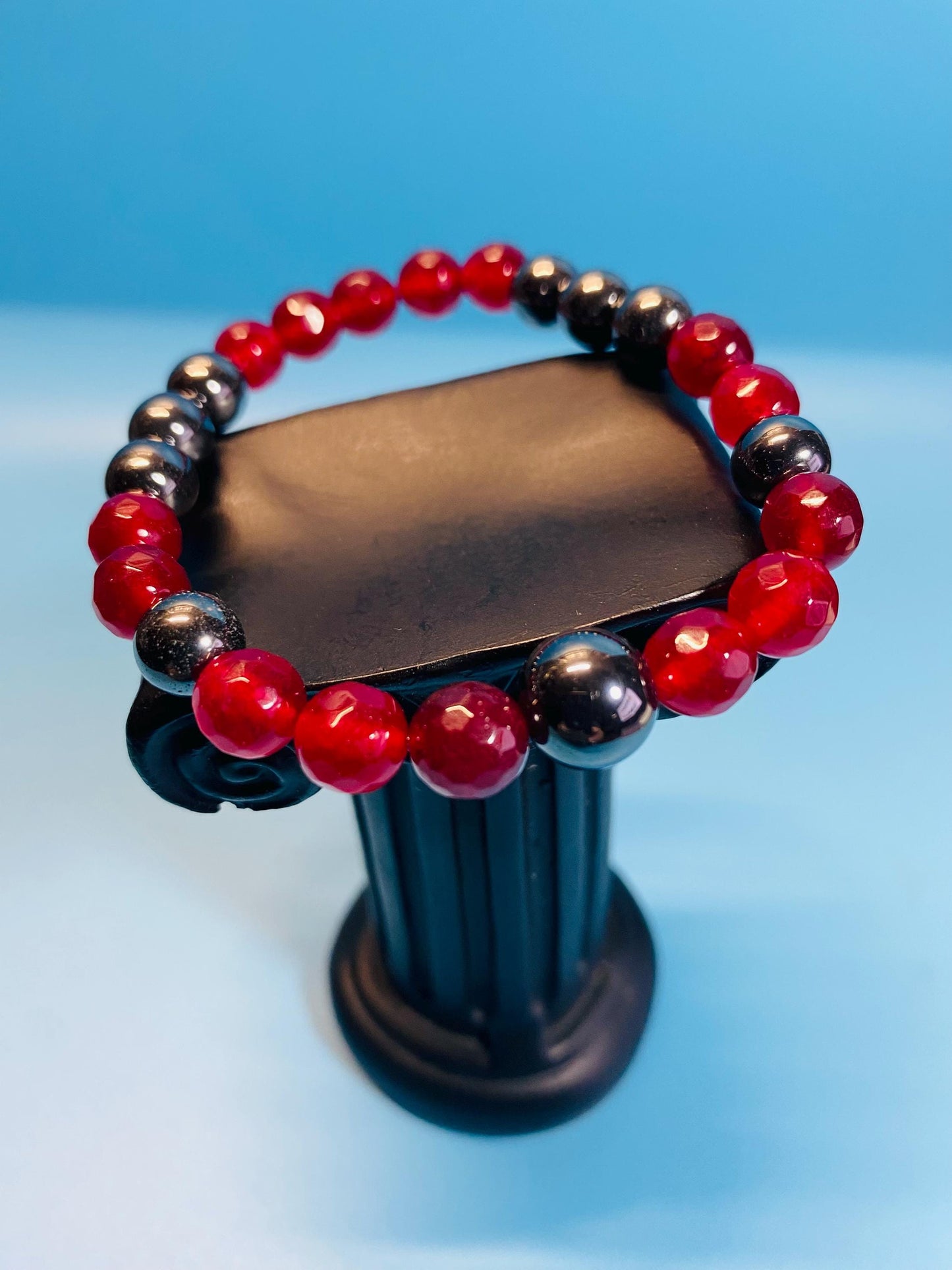 Handmade Jewelry Beaded Bracelet with Agate & Hematite Gemstone Beads, Mens Bracelets, Womens Bracelet