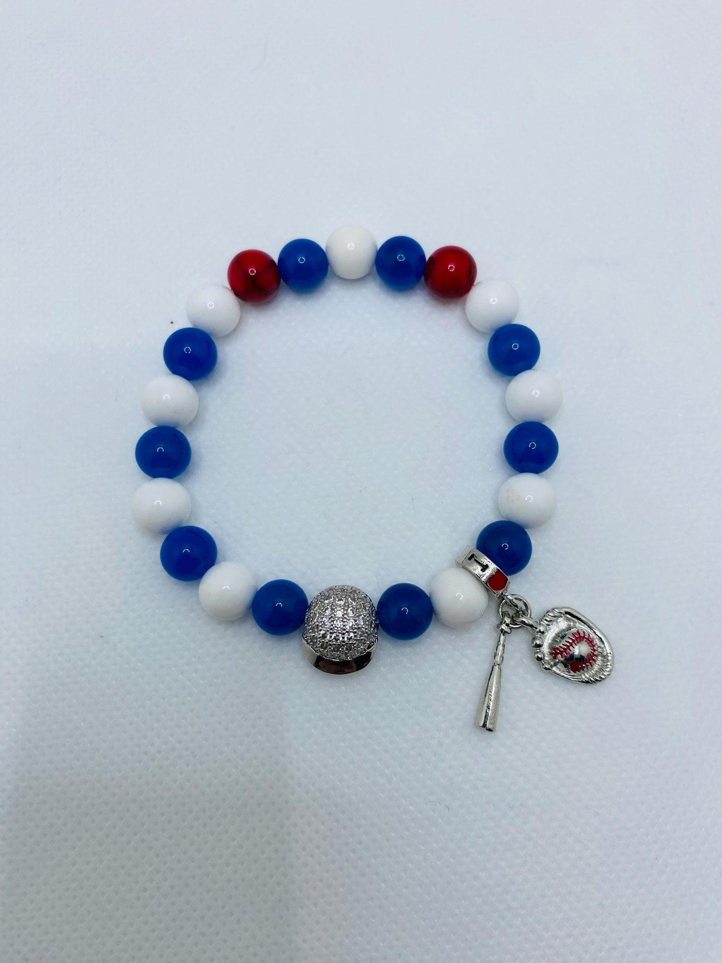 Los Angeles Dodgers Bracelet: Gemstone Beads & Baseball Charms