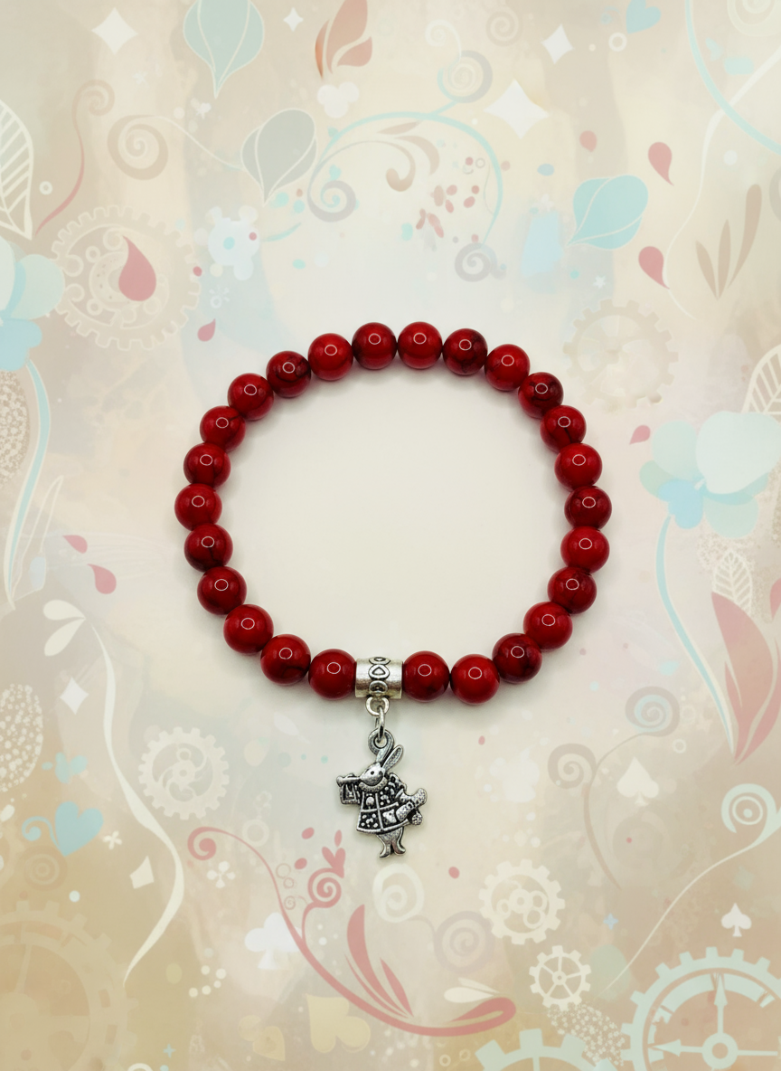 Alice in Wonderland White Rabbit Turquoise Charm Bracelet - Enhanced