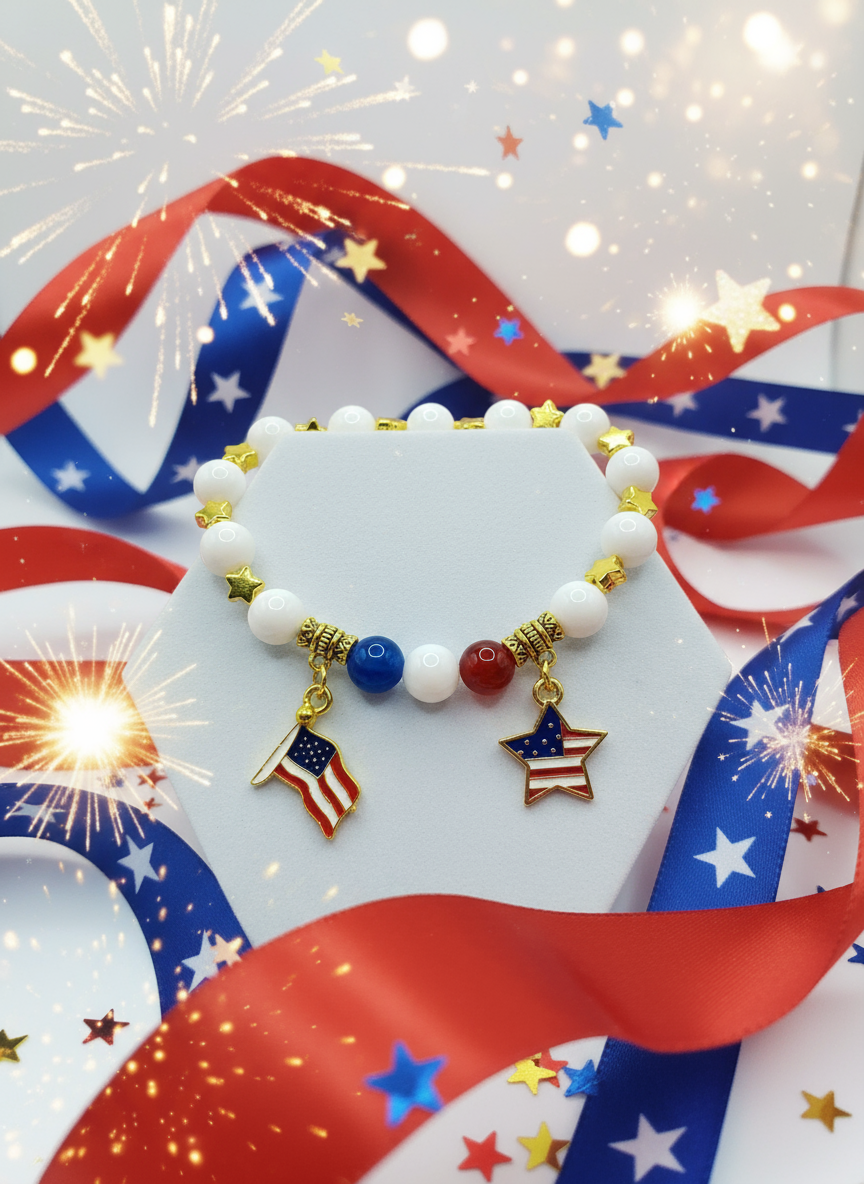 American Flag Charm Bracelet - Enhanced