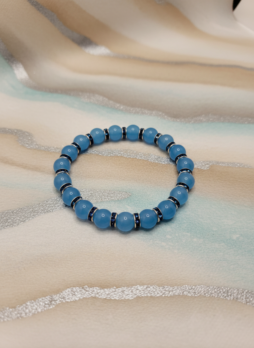 Aquamarine Blue Chalcedony Blue Rhinestone Bracelet - Enhanced