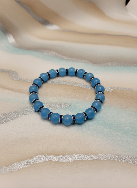 Aquamarine Blue Chalcedony Blue Rhinestone Bracelet - Enhanced