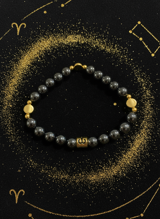 Aries Zodiac Hematite Gold Bracelet - Enhanced