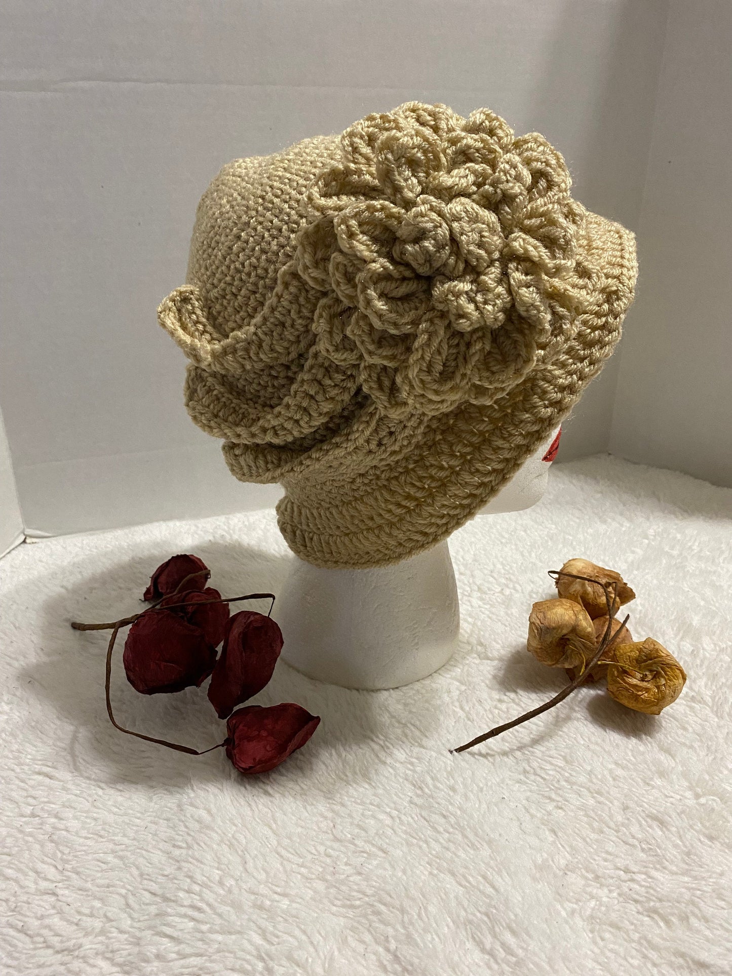 Handmade Crochet Flower Hat: Women's Acrylic Beanie