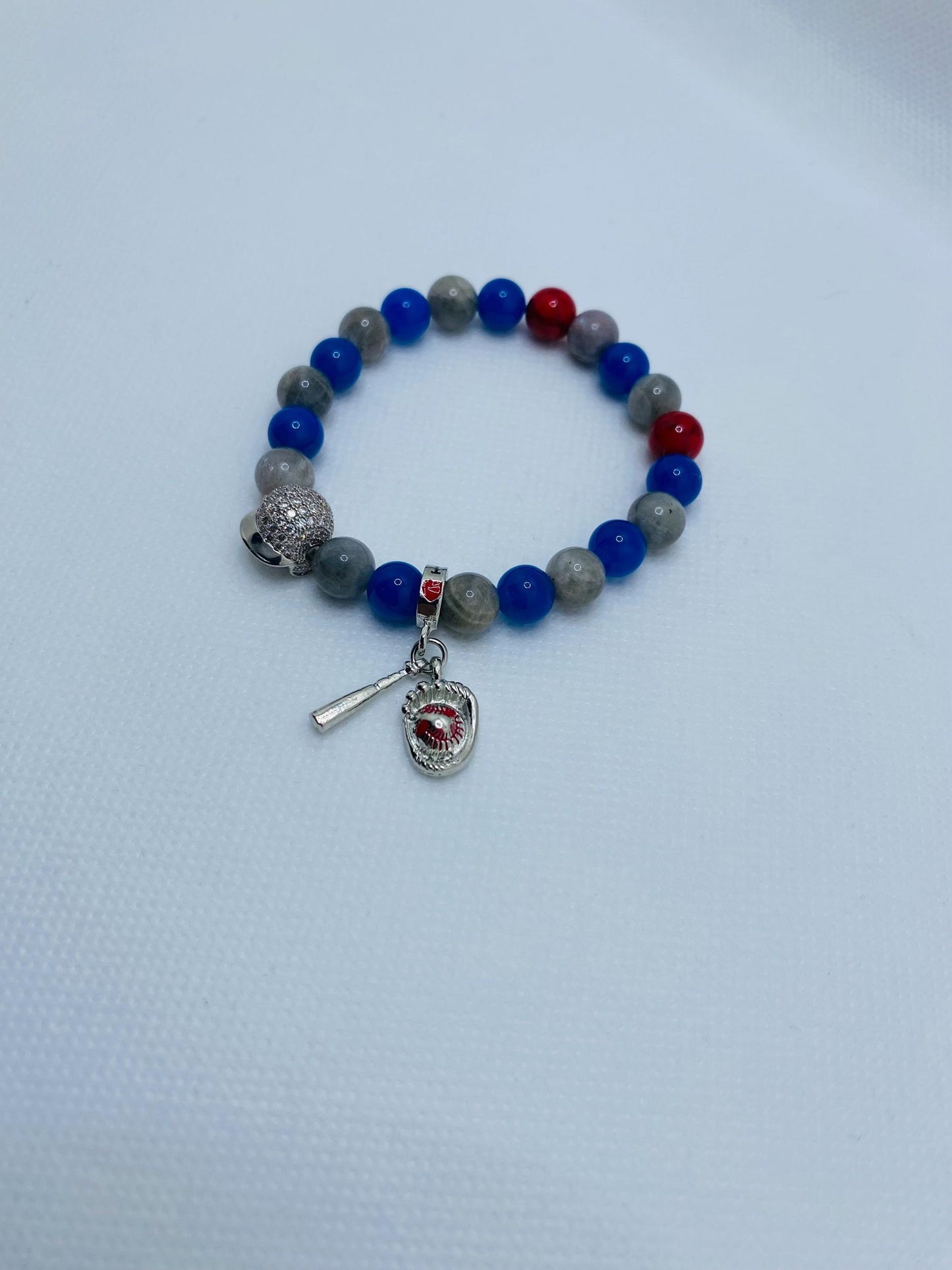 Los Angeles Dodgers Bracelet: Gemstone Beads & Baseball Charms