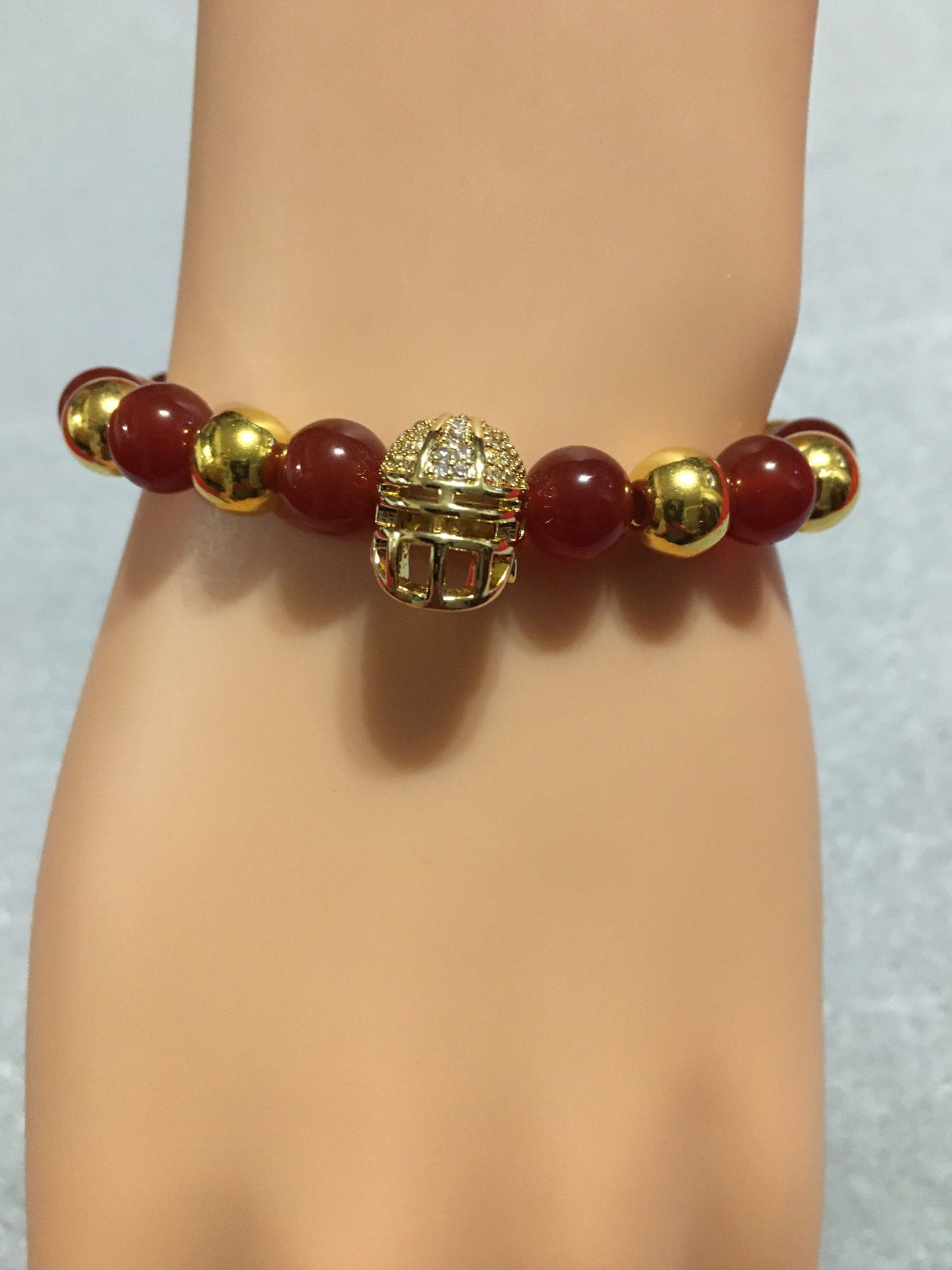 USC Trojans Bracelet: Carnelian, Hematite & CZ Football Helmet