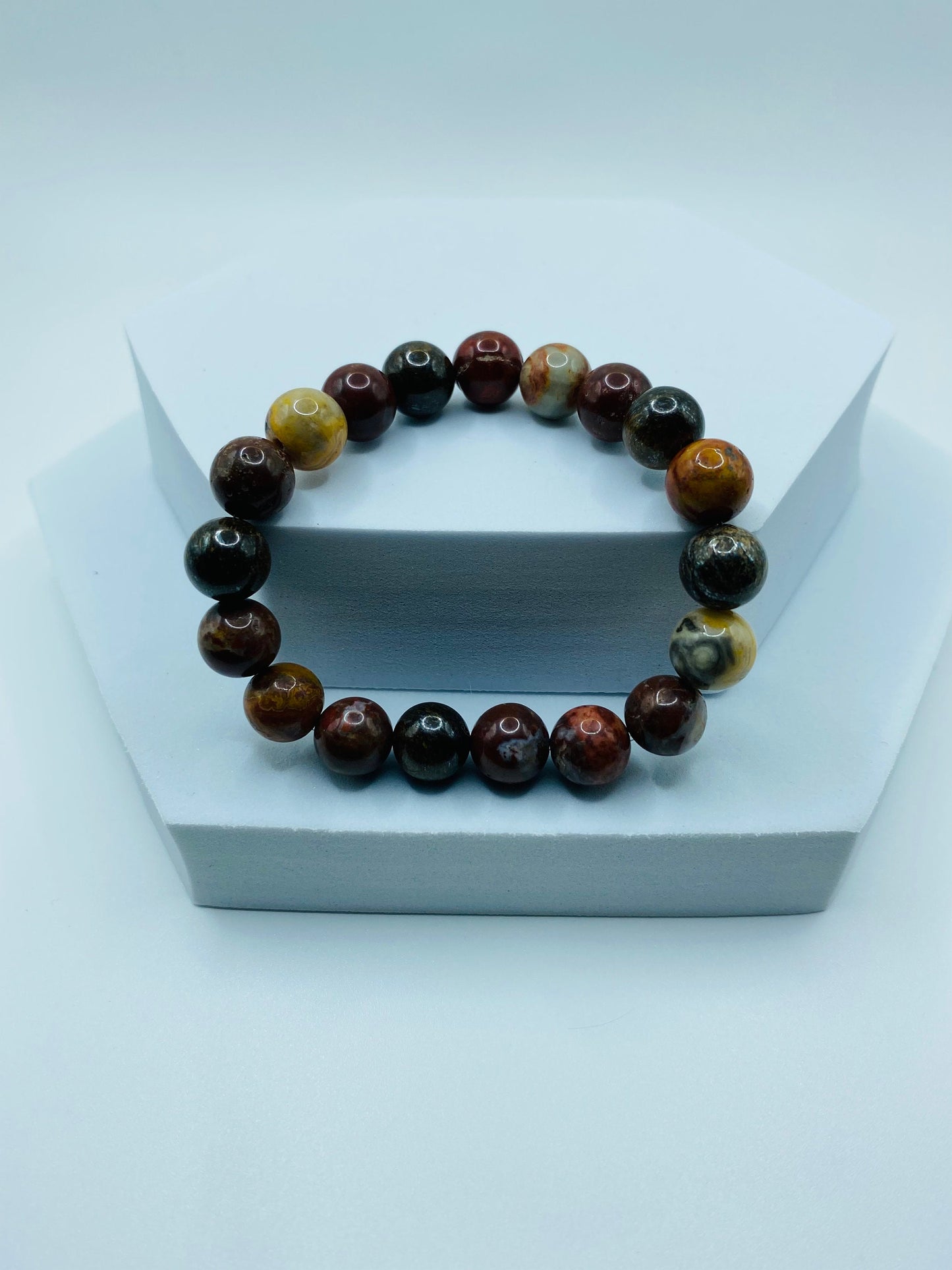 Handmade Red Jasper Stone Bracelet: Bronzite & Agate Gemstone Beads