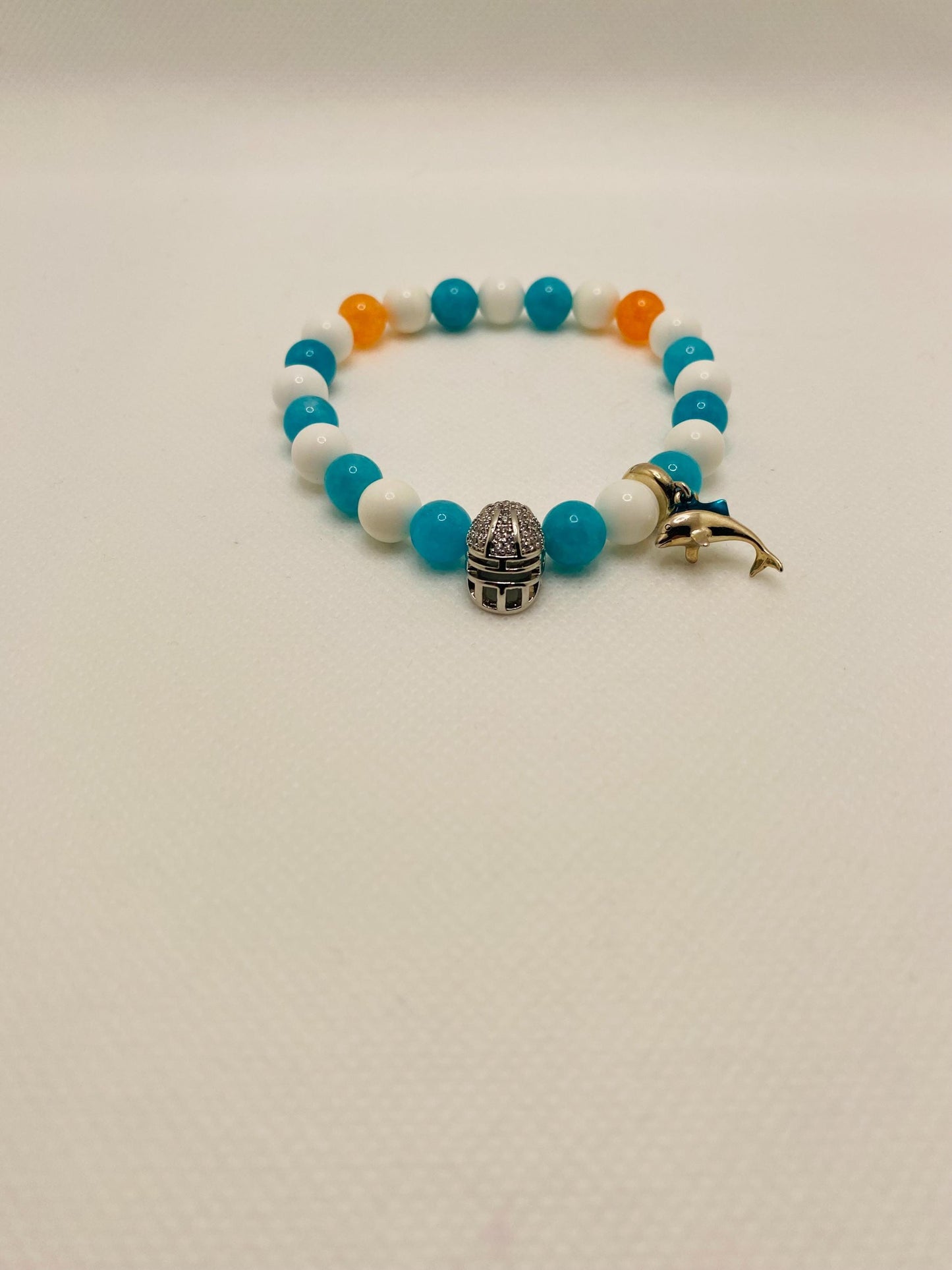 Miami Dolphins Jade Beaded Bracelet: Football Fan Jewelry