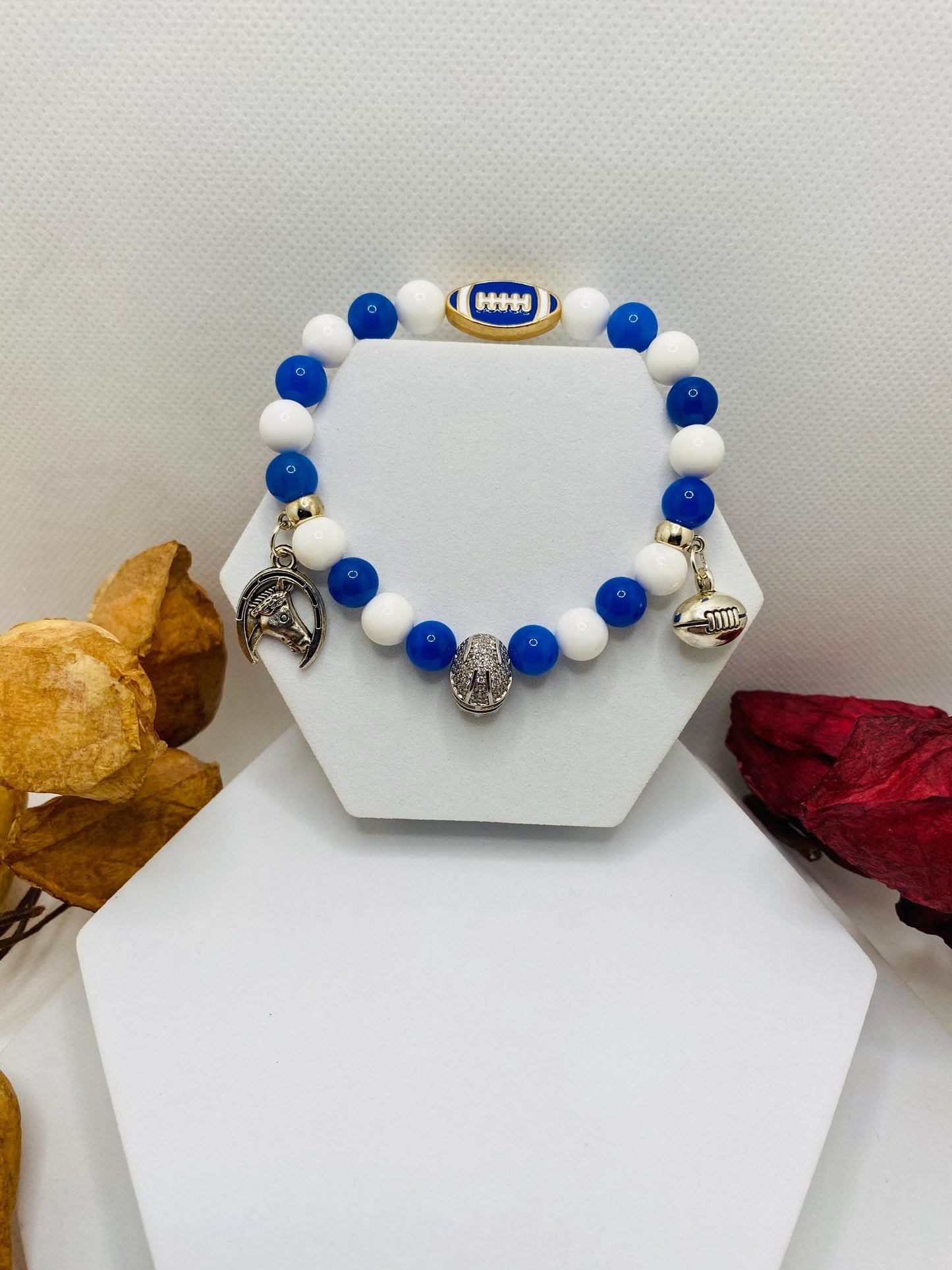 Indianapolis Colts Gemstone Charm Bracelet: Agate & Porcelain Beads