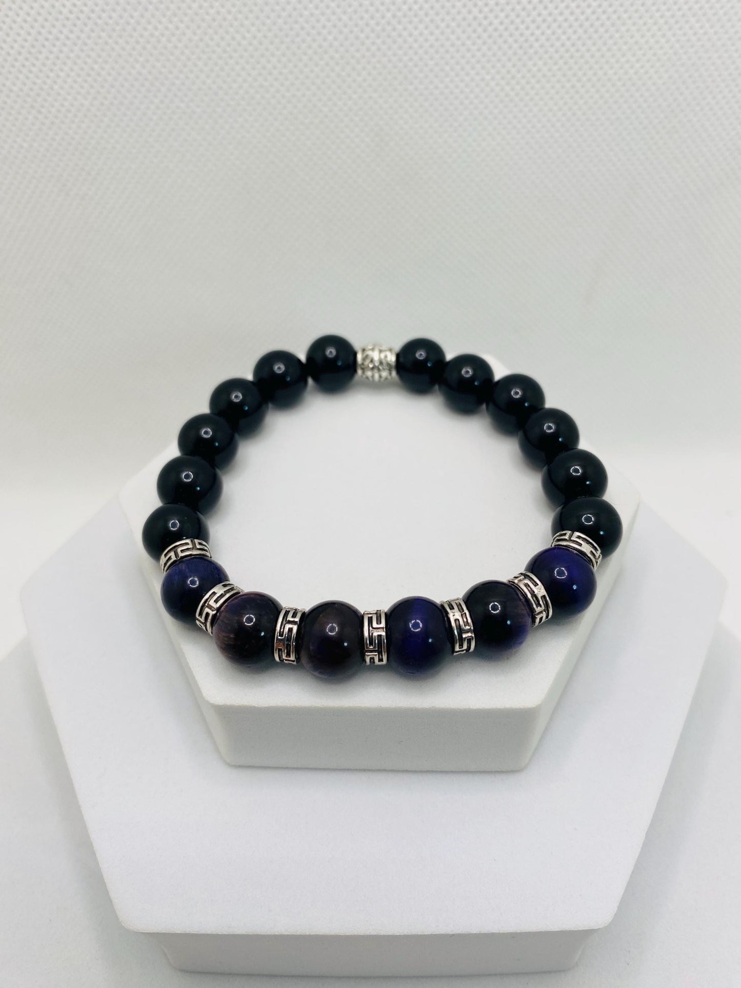 Tigers Eye & Black Onyx Bracelet: Tibetan Gemstone Jewelry
