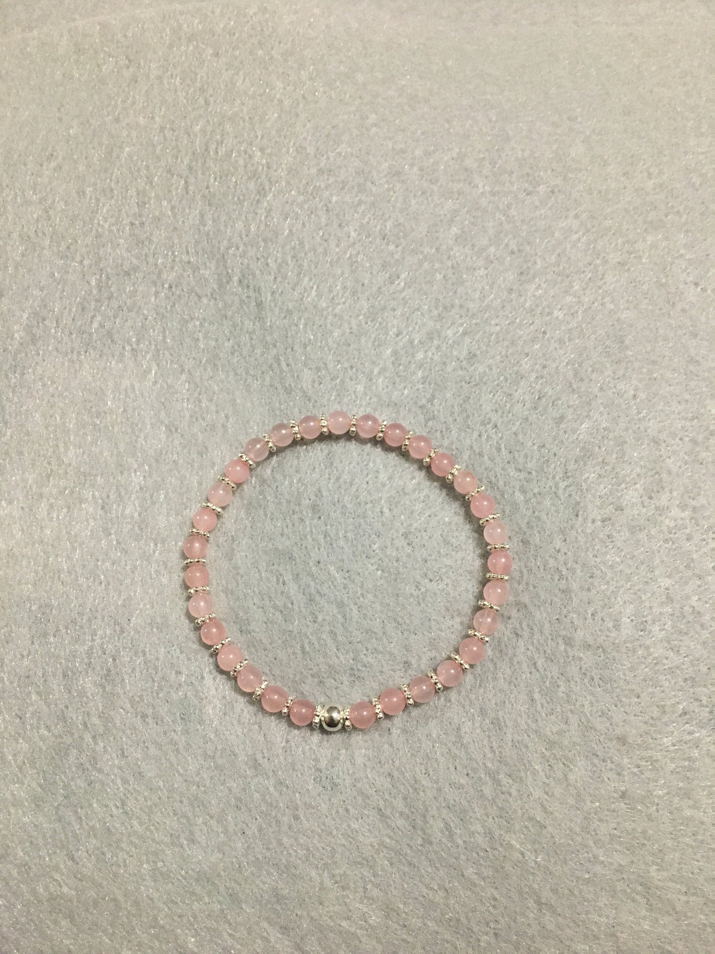 Rose Quartz Bracelet: Silver Snowflakes & Hematite Beads