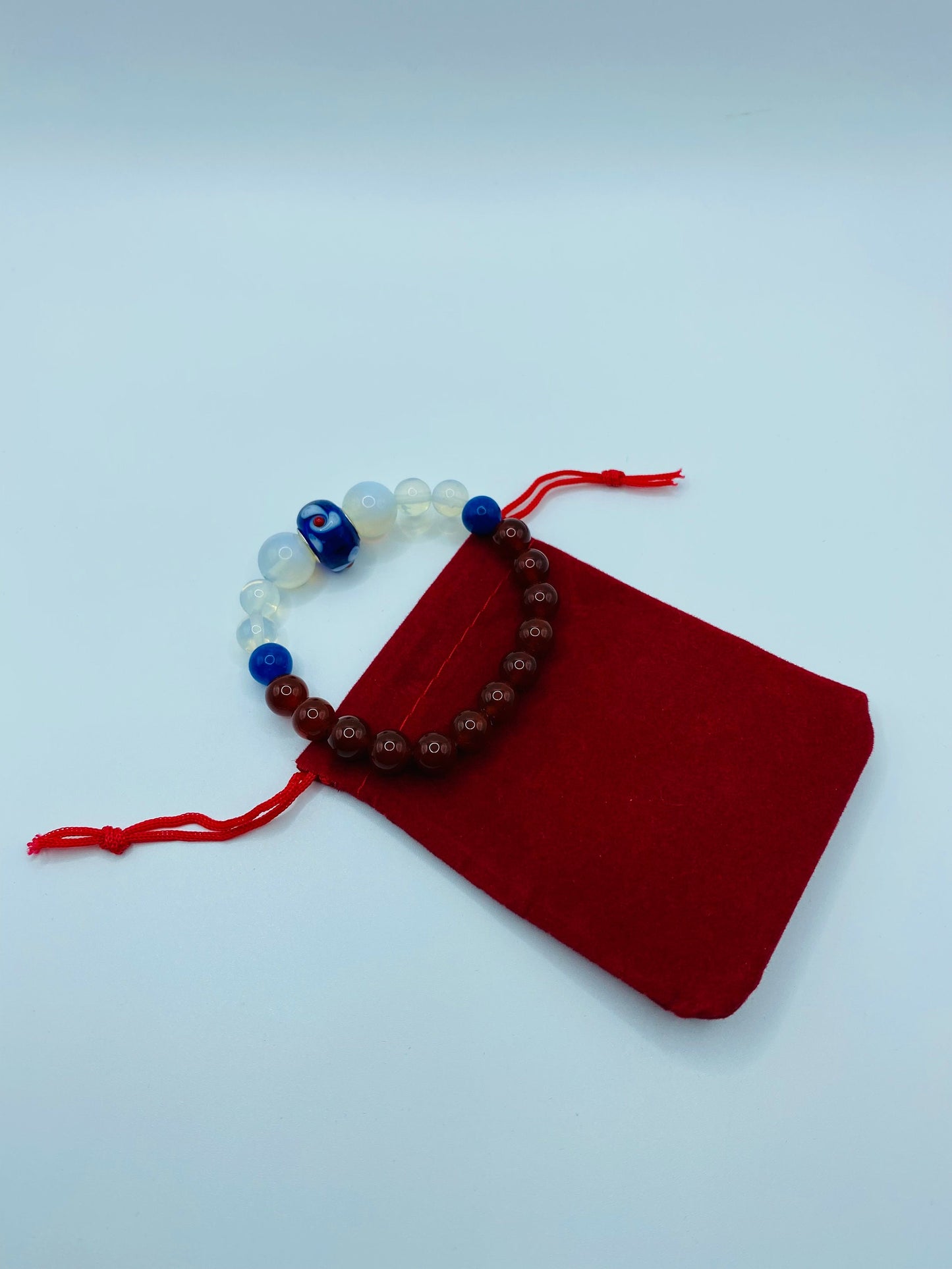 Opal Bracelet: Chalcedony, Carnelian & Murano Glass Bead Jewelry