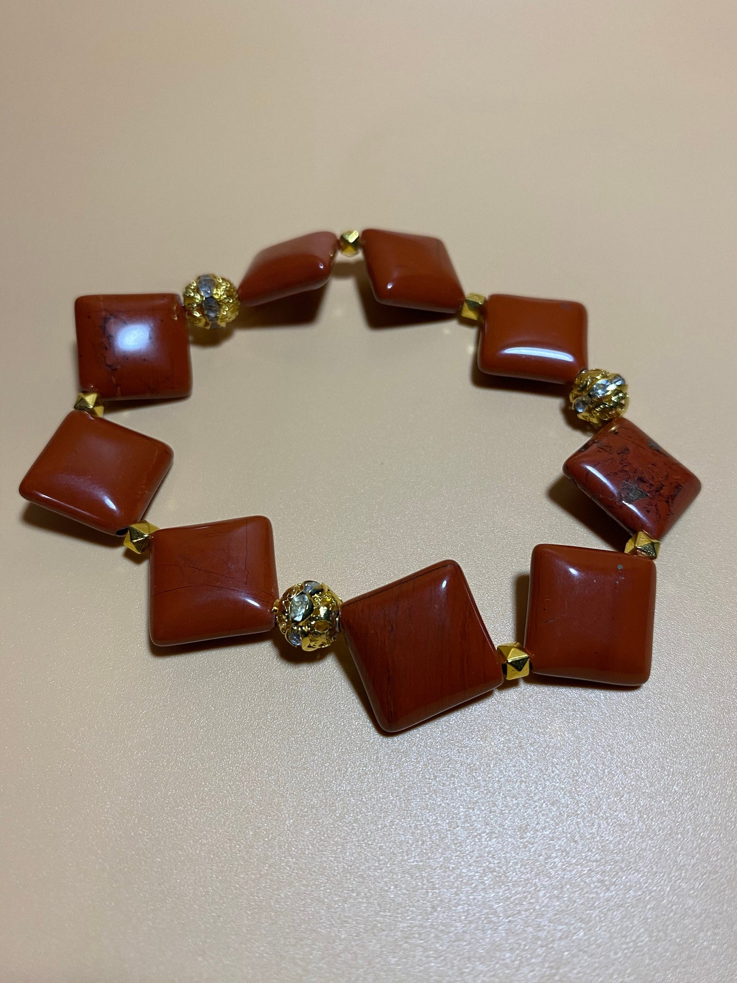 Red Jasper Gemstone Bracelet: 18k Gold Beads, Handmade Jewelry