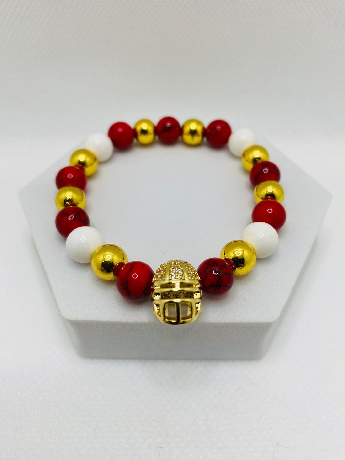 Kansas City Chiefs Bracelet: Gemstone Bead Jewelry with Football Helmet