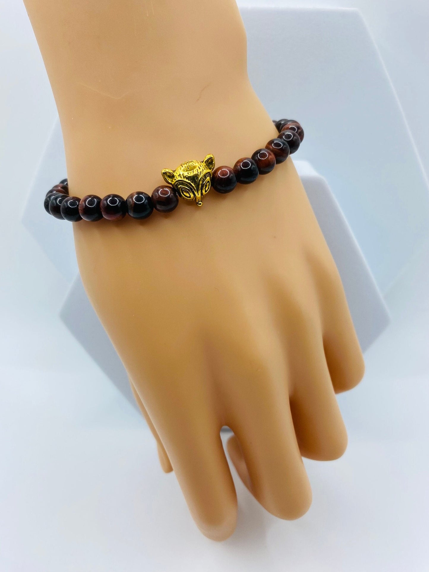 Red Tiger's Eye Bracelet with Golden Fox Charm