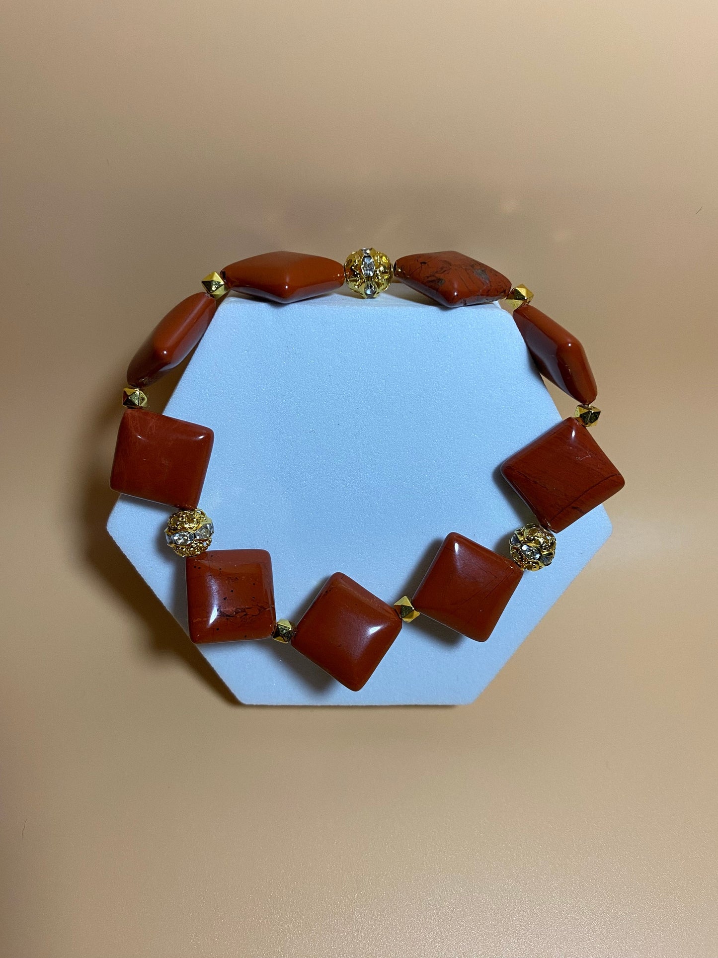 Red Jasper Gemstone Bracelet: 18k Gold Beads, Handmade Jewelry