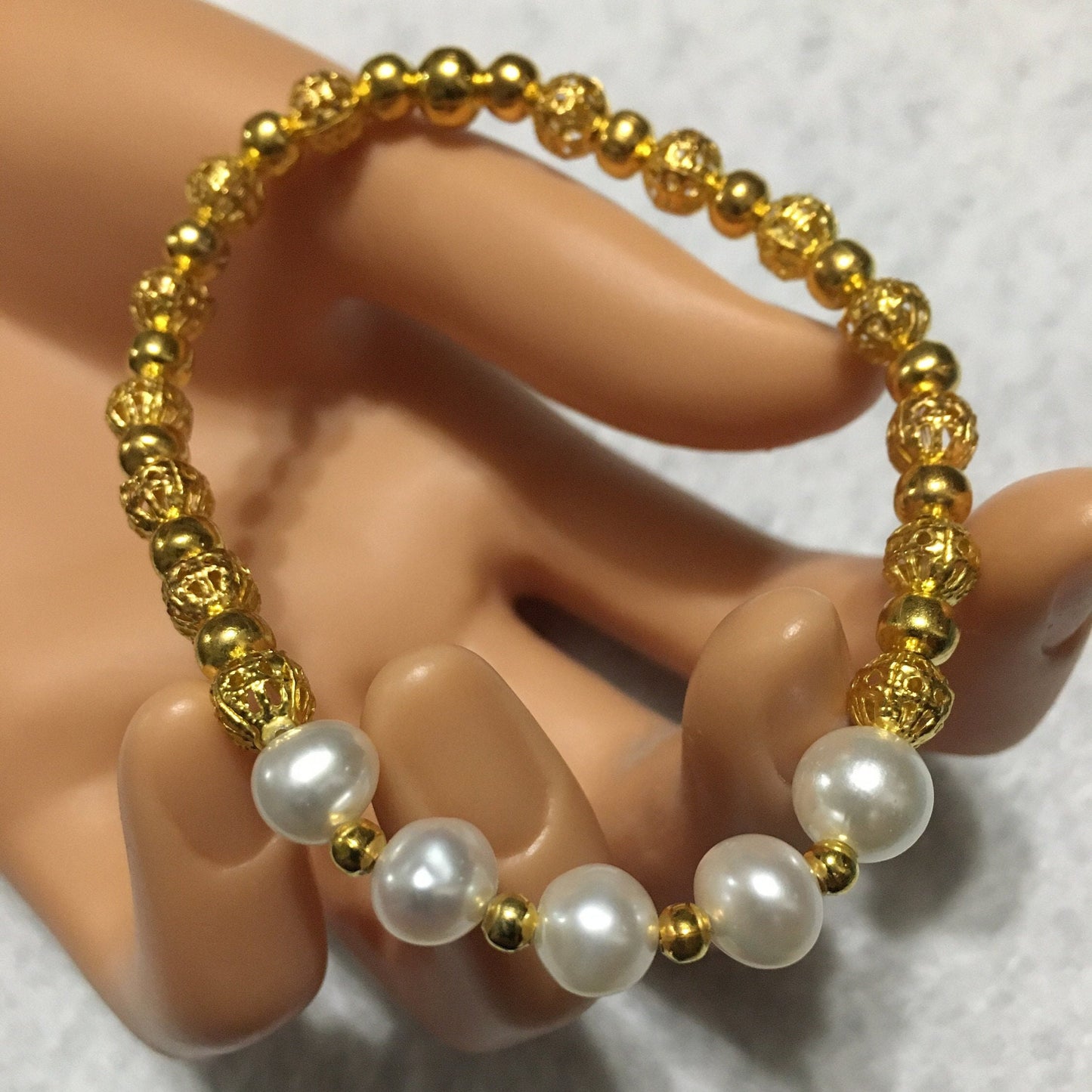 Baroque Pearl Bracelet: 18k Gold-Plated Beads, Handmade Gemstone Jewelry