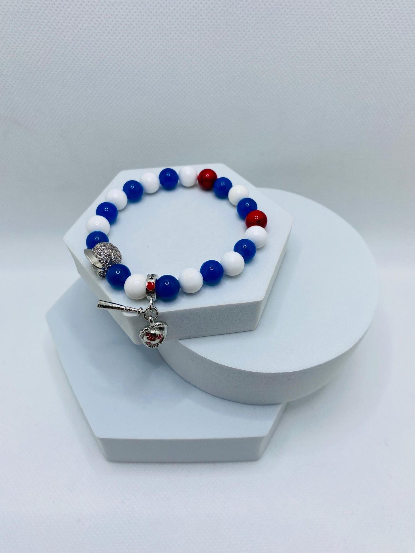 Los Angeles Dodgers Bracelet: Gemstone Beads & Baseball Charms