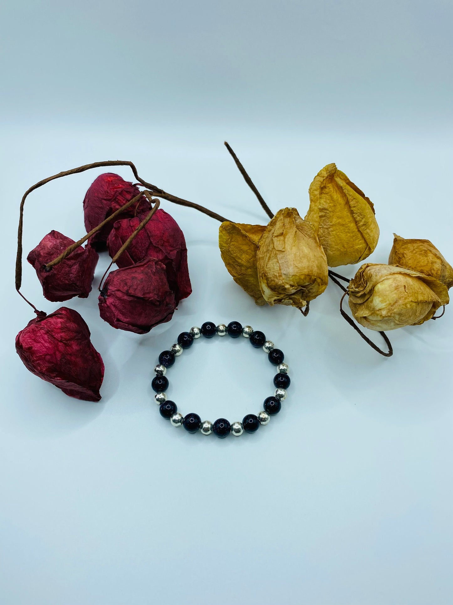 Beaded Bracelet Silver Hematite & Blue Sandstone Gemstone Beads - Mens Bracelet - Bracelets for Women