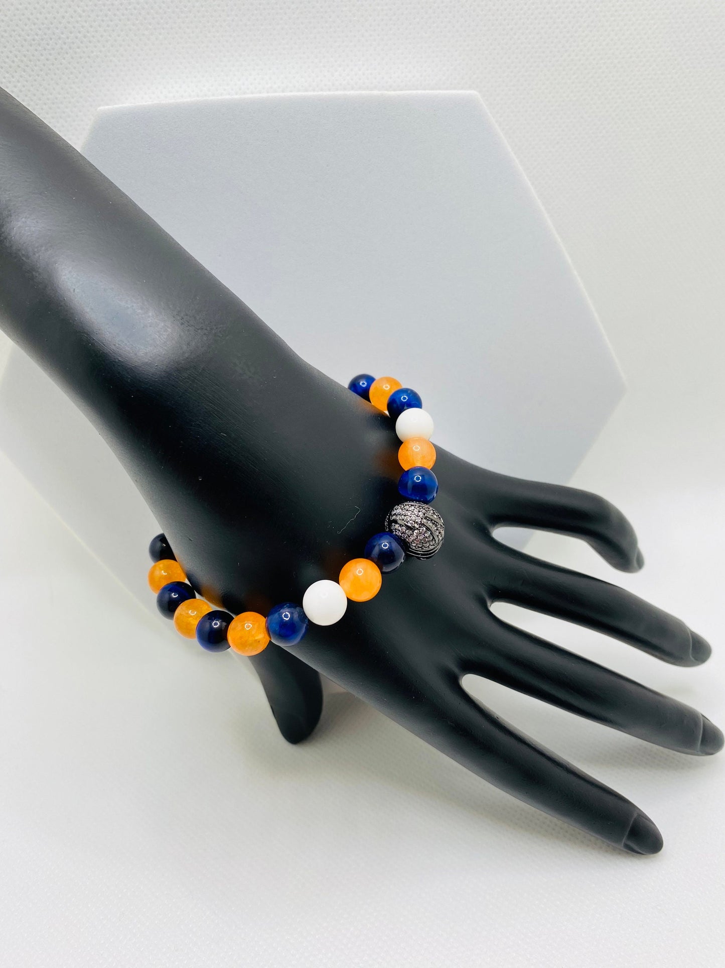 Denver Broncos Bracelet: Gemstone Beads & Football Helmet Charm