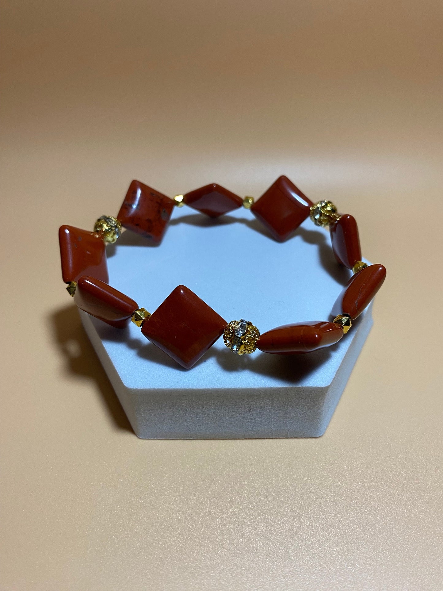 Red Jasper Gemstone Bracelet: 18k Gold Beads, Handmade Jewelry