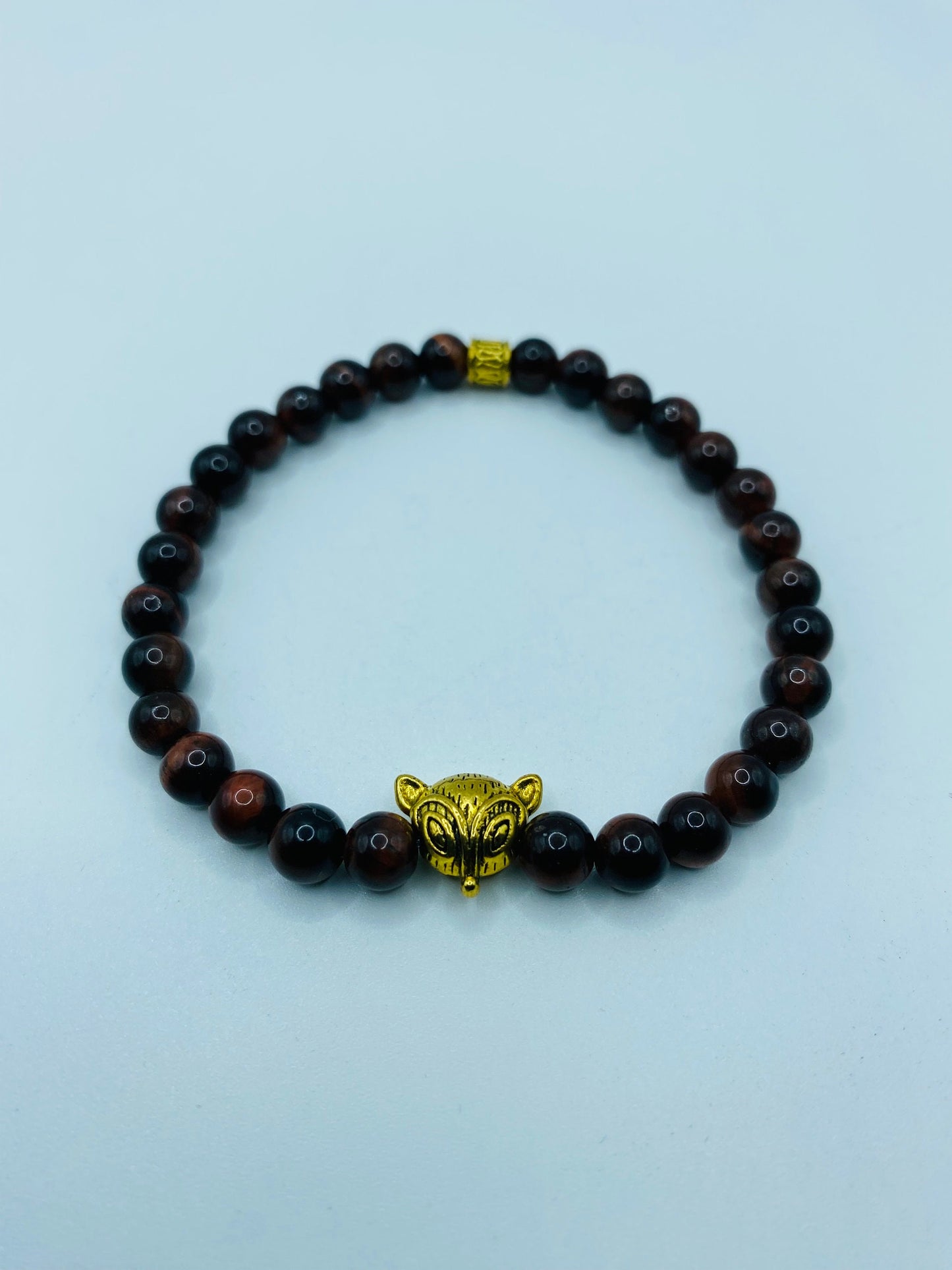Red Tiger's Eye Bracelet with Golden Fox Charm