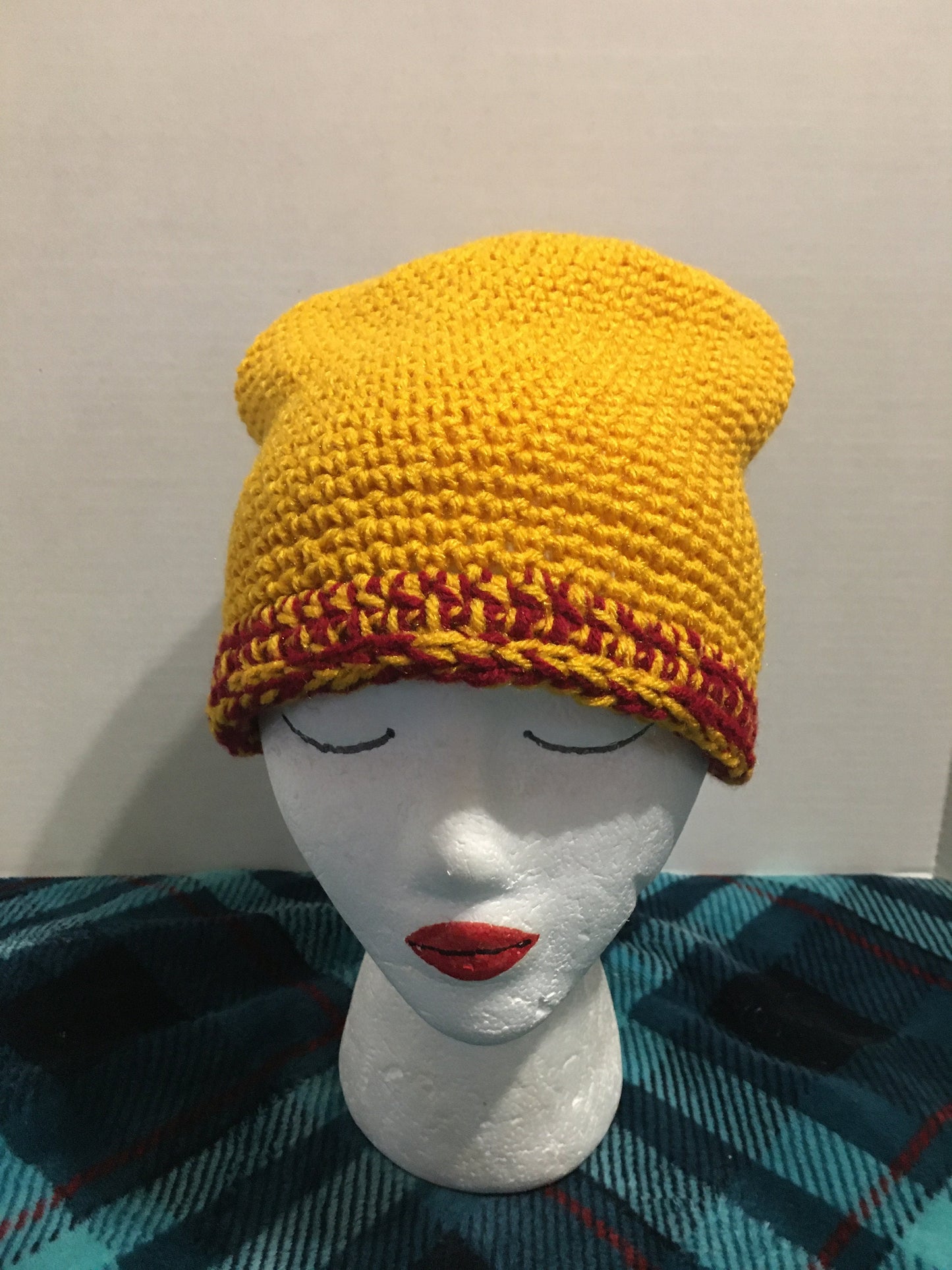 USC Trojans Crochet Slouchy Beanie: Gold & Crimson Red Hat