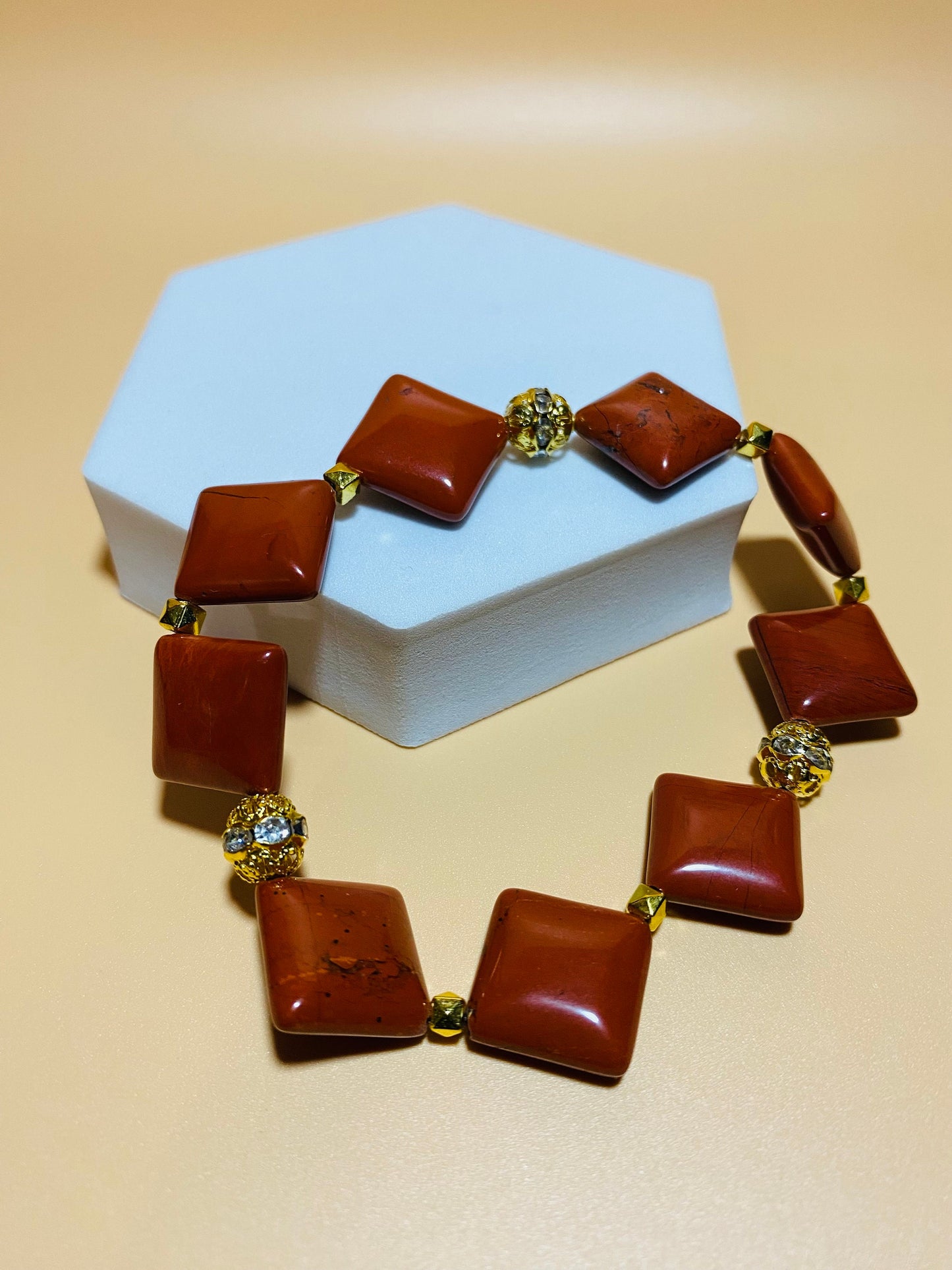 Red Jasper Gemstone Bracelet: 18k Gold Beads, Handmade Jewelry