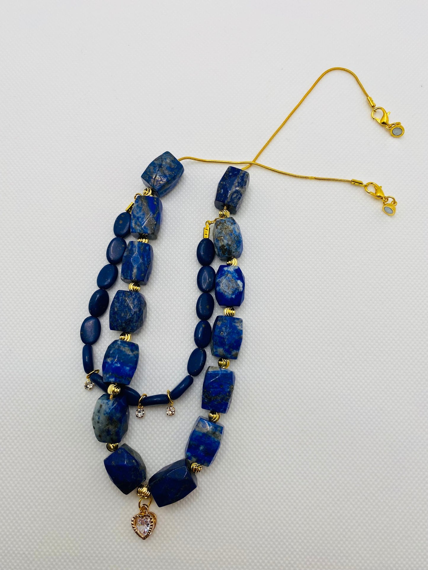 Handmade Lapis Lazuli Layered Necklace: Gold Plated Heart Pendant
